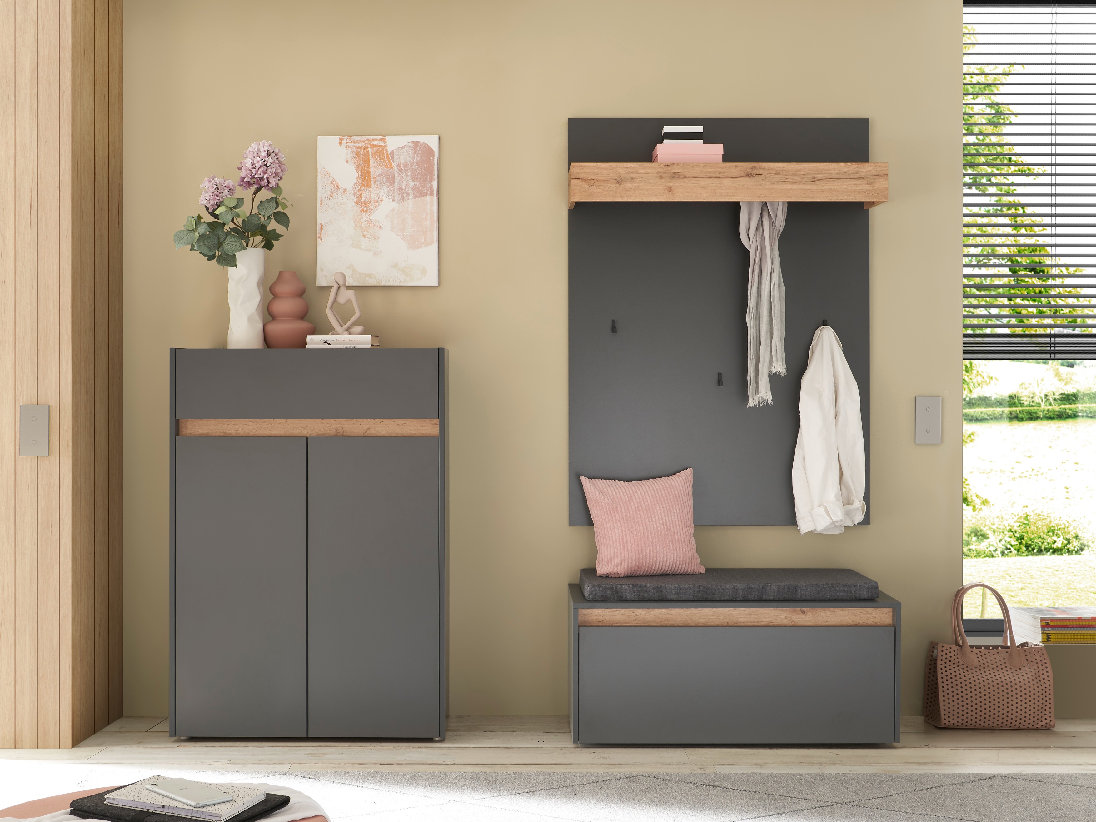 Gangmeubelset Elbsori 176 (Antraciet + Wotan eik)
