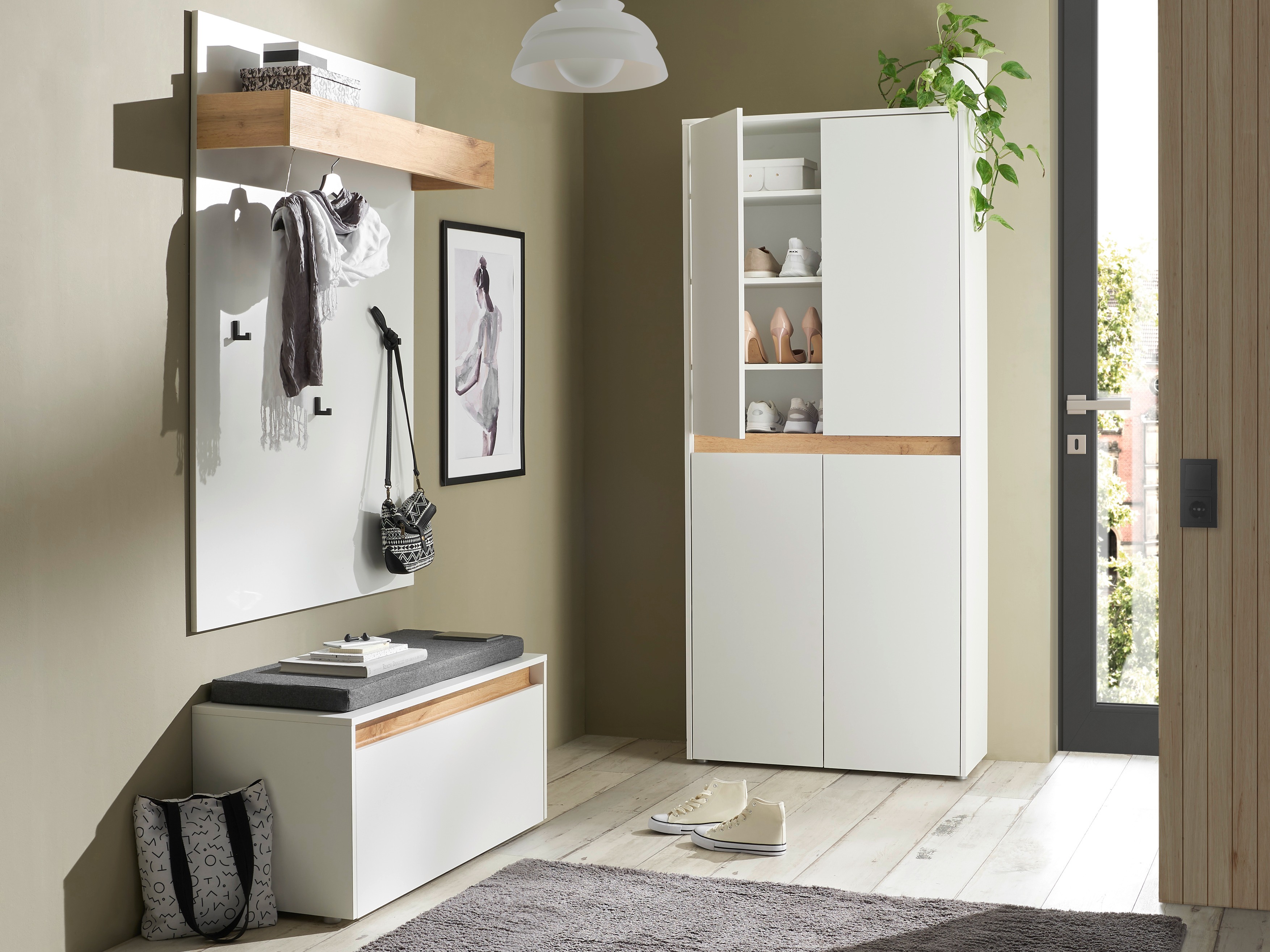 Gangmeubelset Elbsori 177 (Wit + Wotan eik)