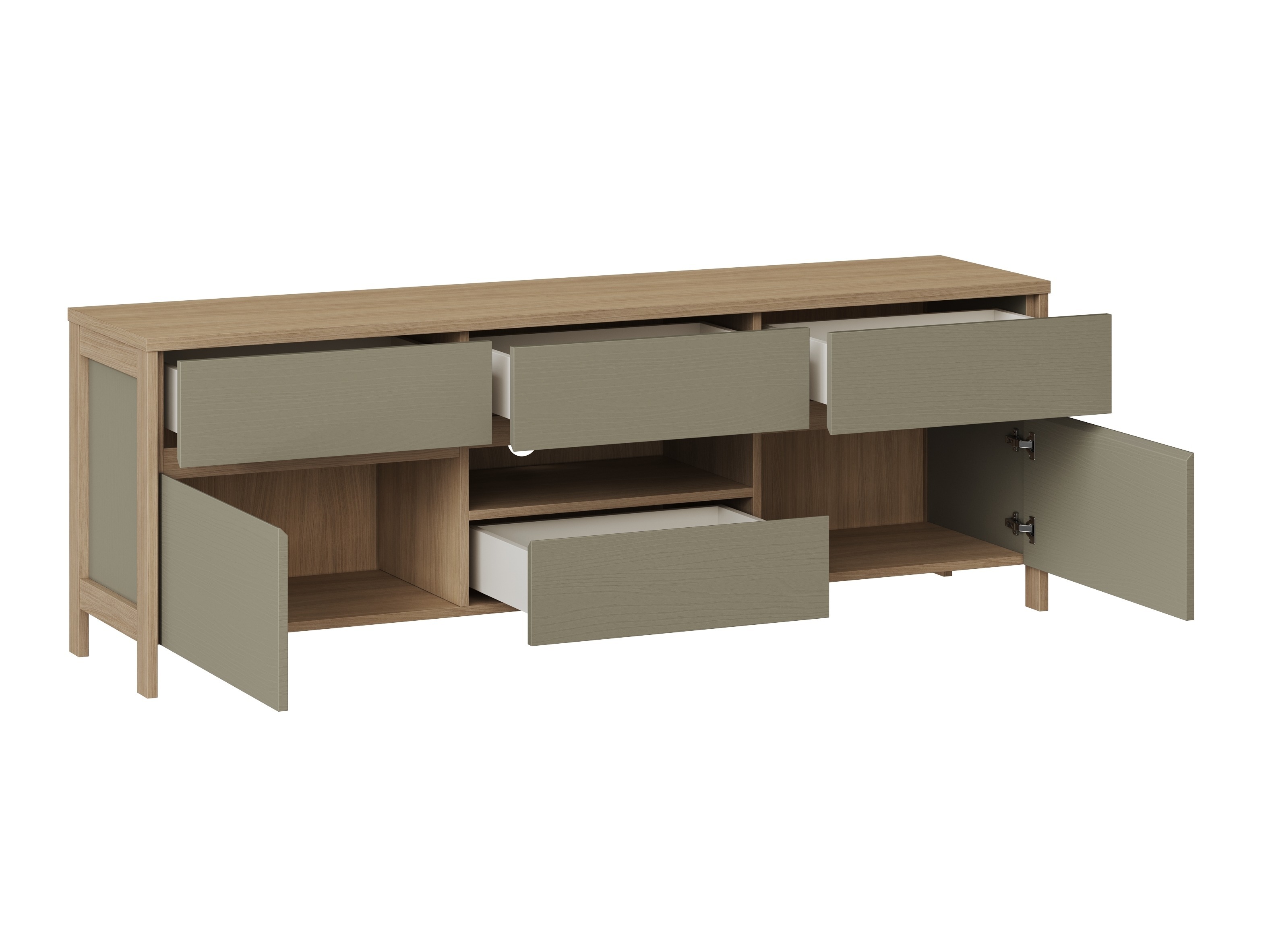 Woonkamerset Fermaru 110 (Stoffig groen + Eiken)