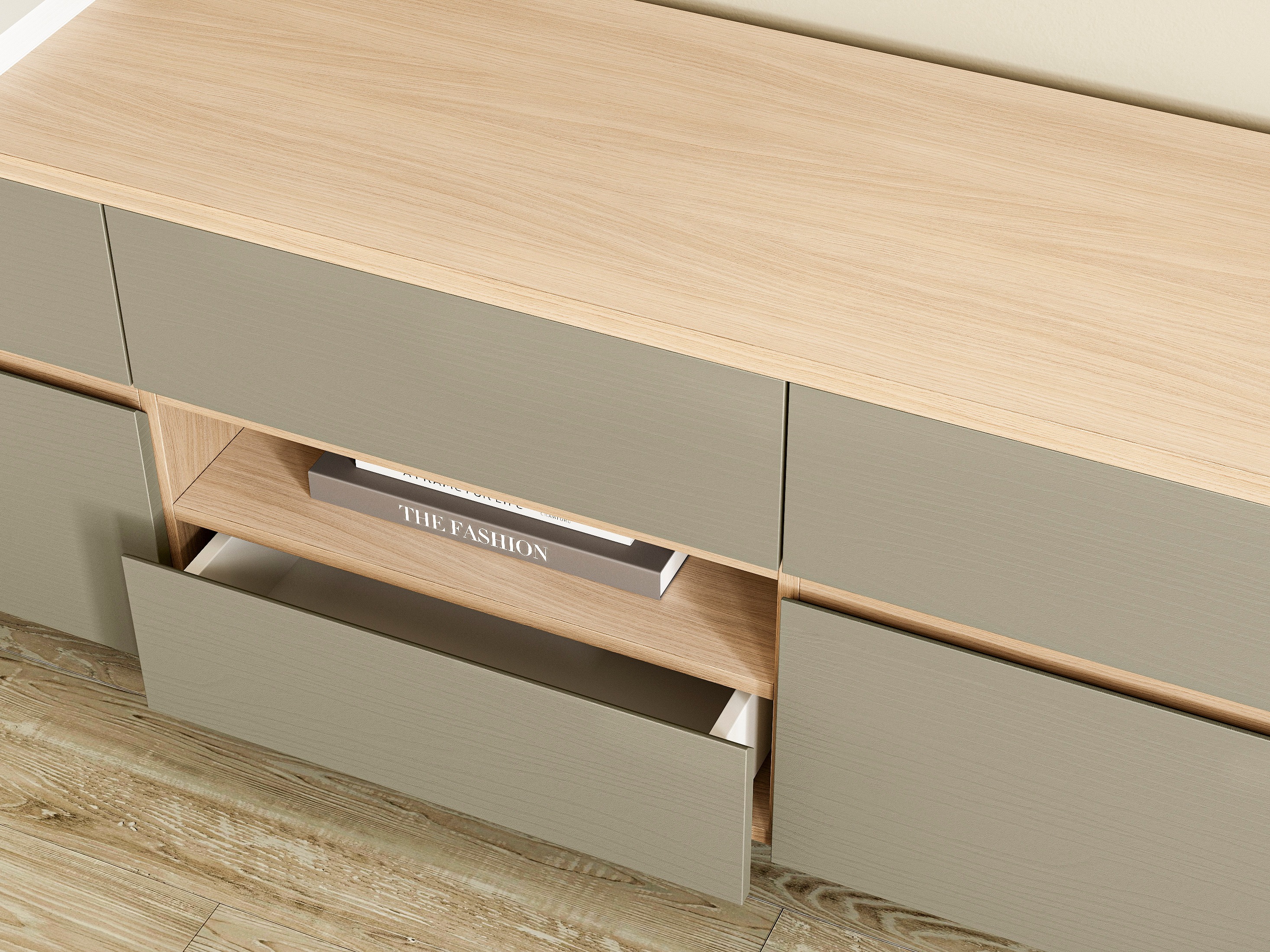 Woonkamerset Fermaru 112 (Stoffig groen + Eiken)