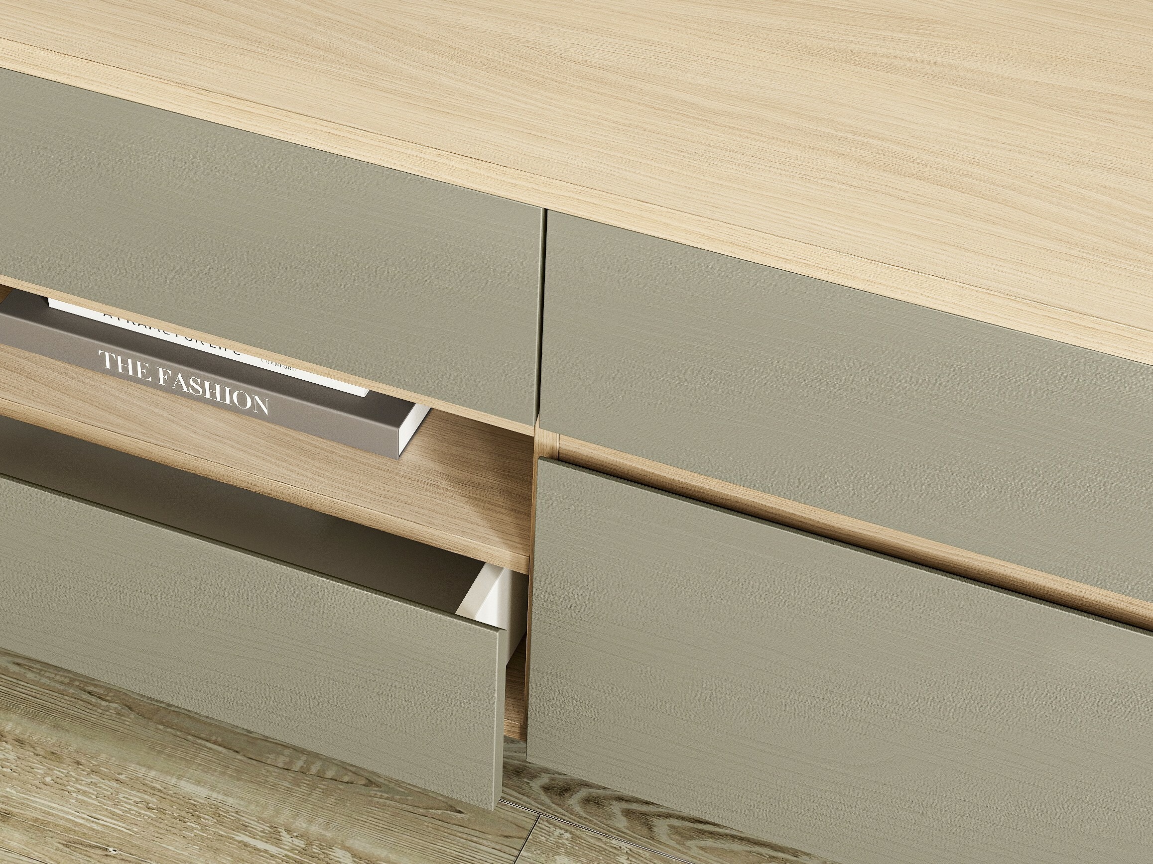 Woonkamerset Fermaru 113 (Stoffig groen + Eiken)