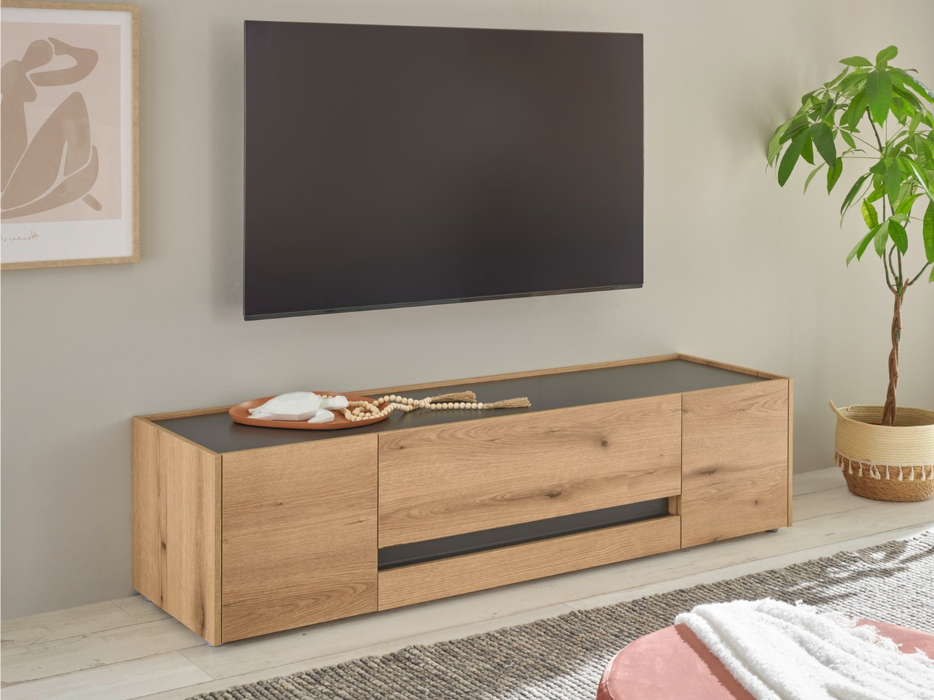 TV-meubel Elbsori 115 (Eiken + Antraciet)