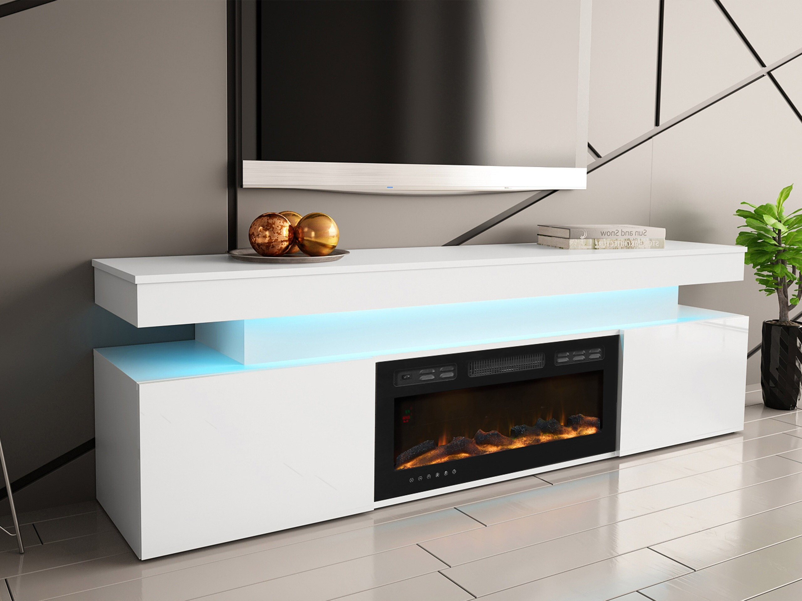 TV-meubel Monfero 104 (Wit + Glanzend wit)