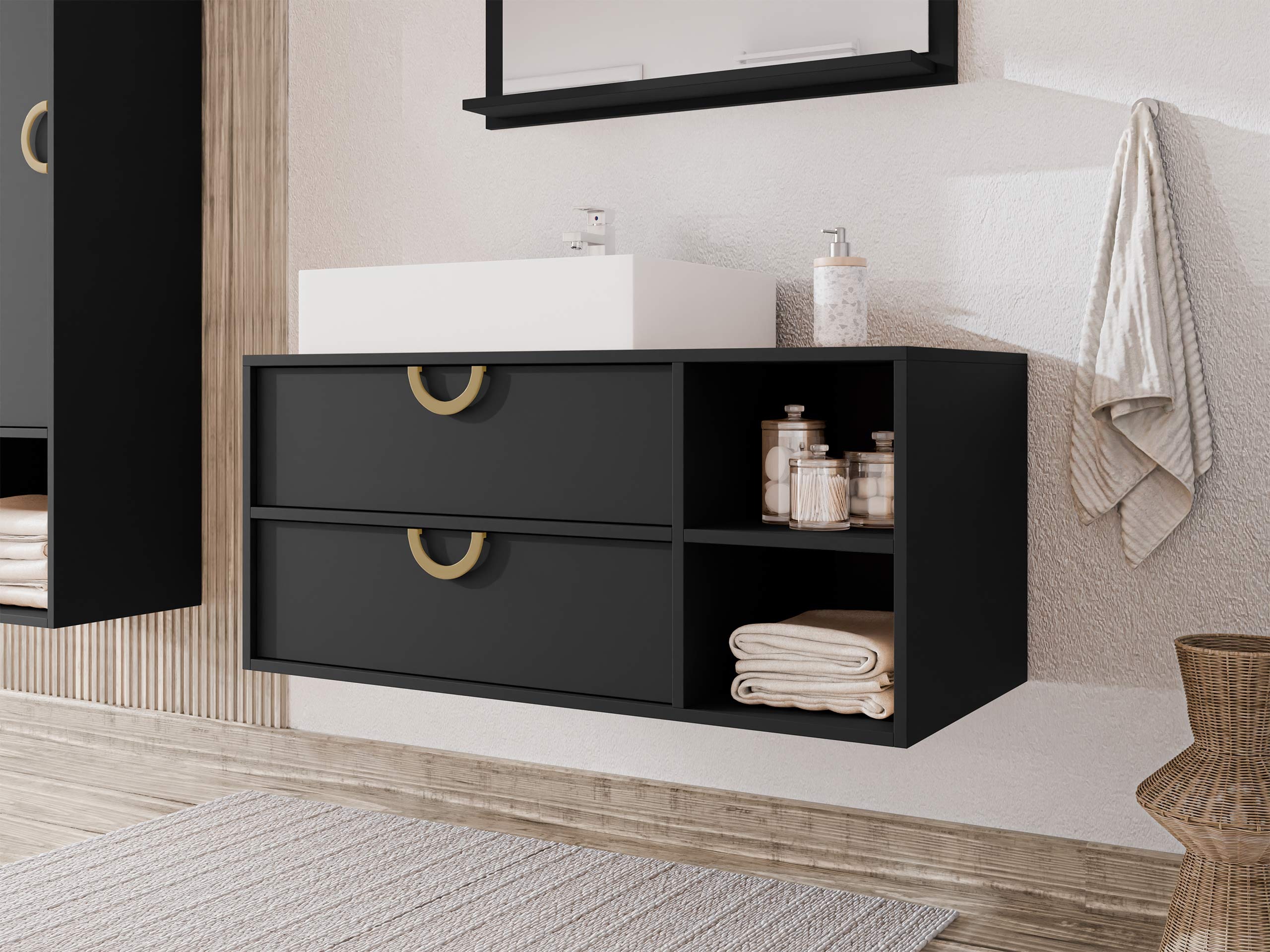 Hangend badkamermeubel voor wastafel Providence 193 (Zwart)