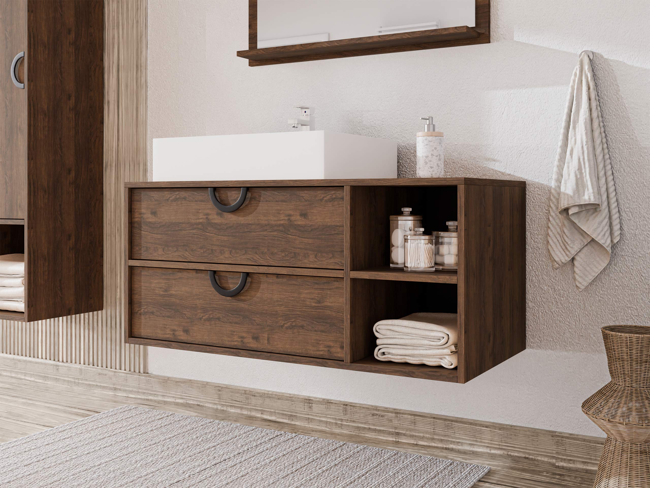 Hangend badkamermeubel voor wastafel Sodalis (Notenhout)