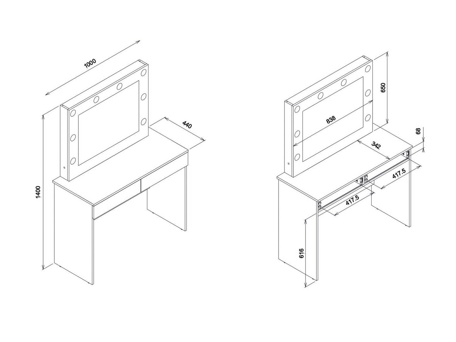 Kaptafel Catelbi 113 (Wit + Eiken)
