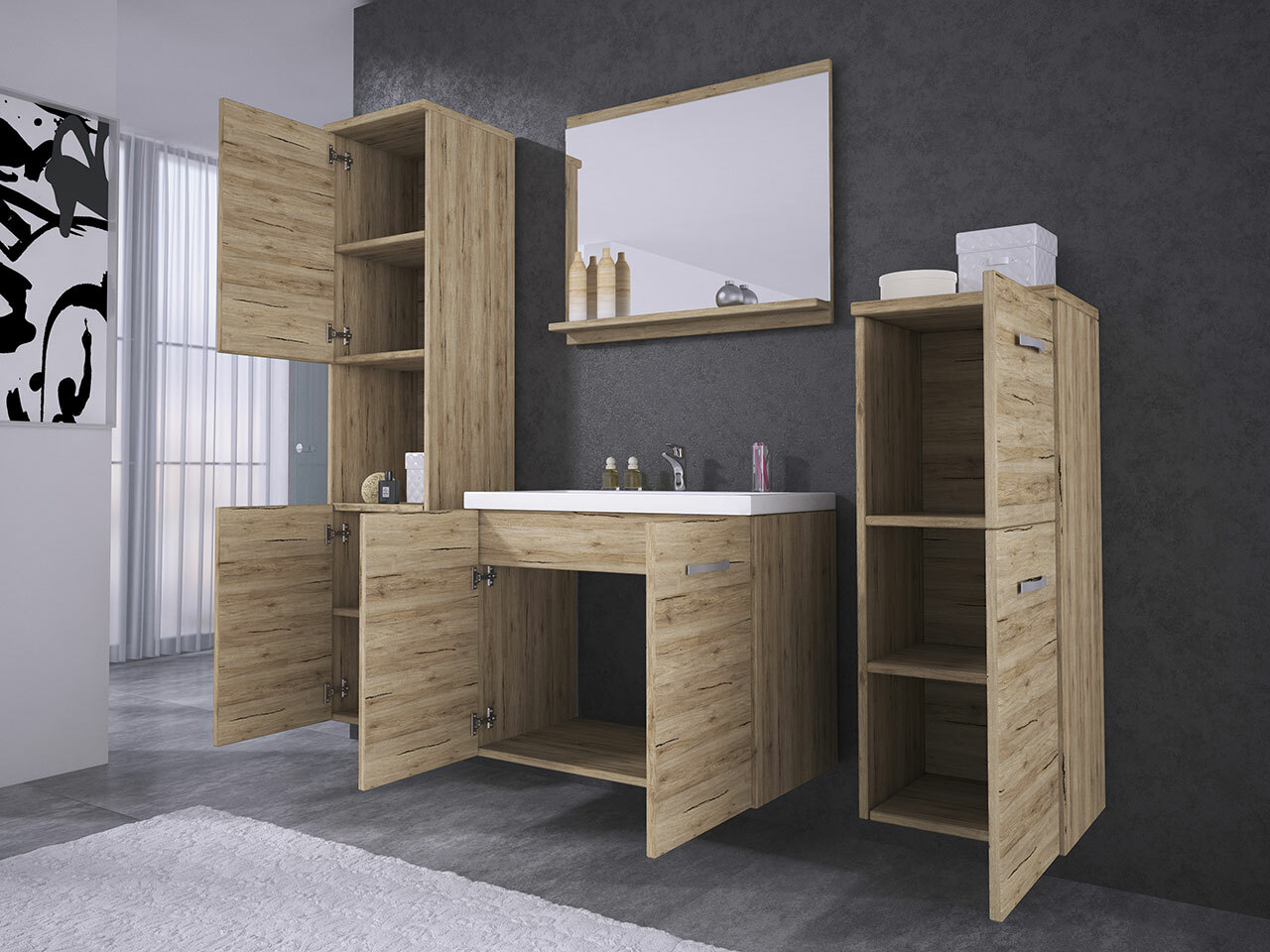 Badkamerset Sarasota 108 (Matera grijs + Kastanje)