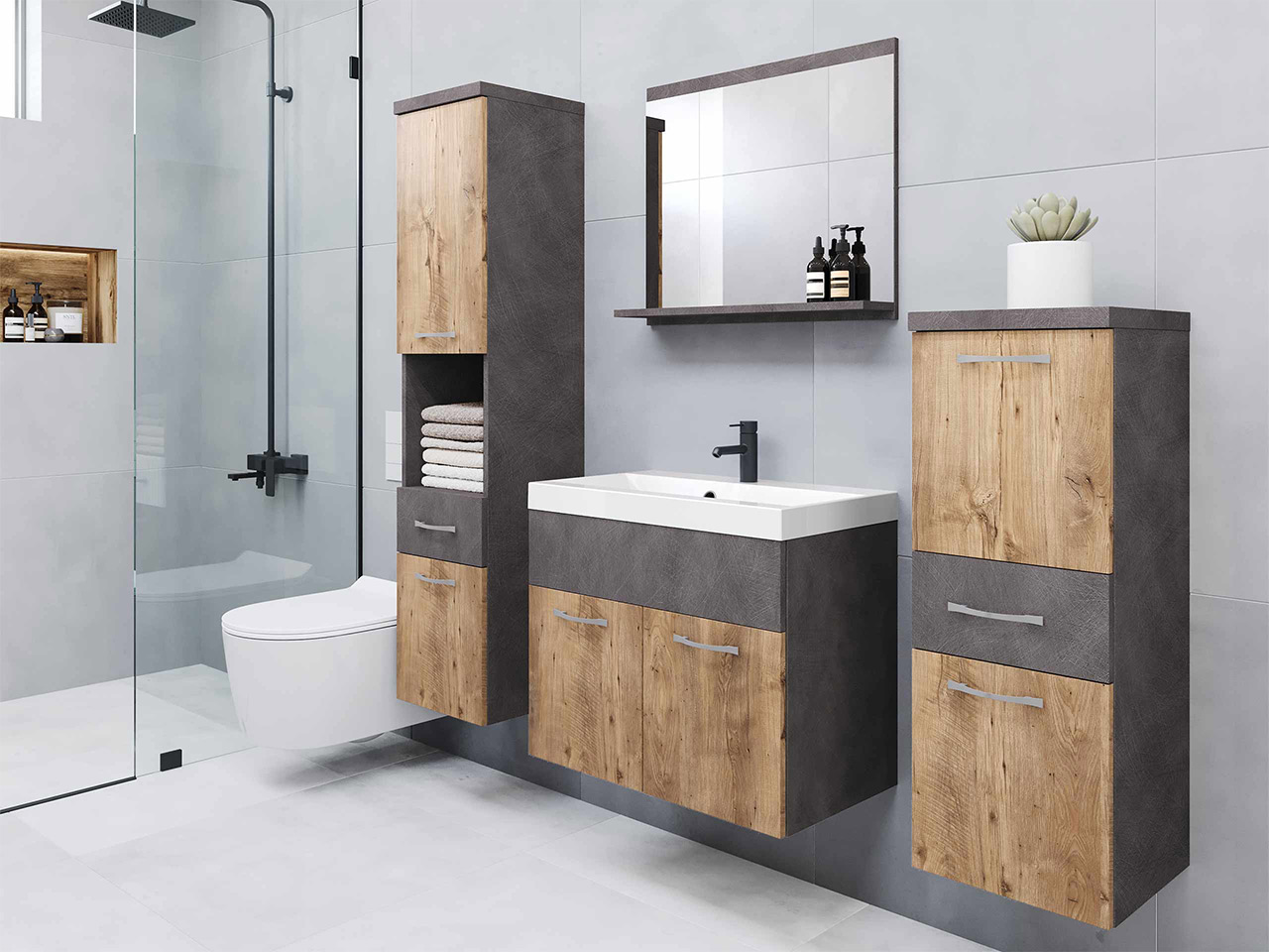 Badkamerset Sarasota 109 (Matera grijs + Kastanje)