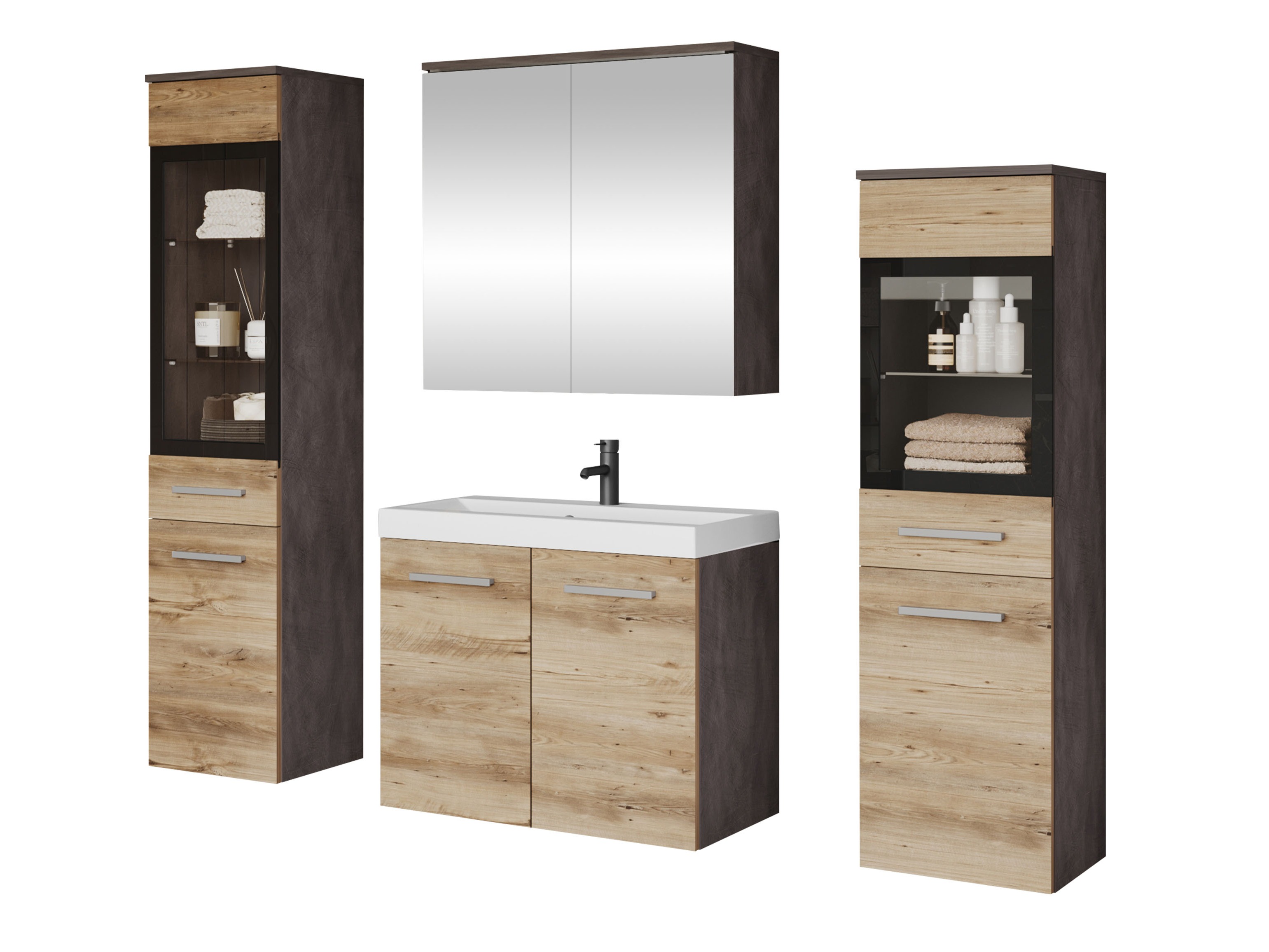 Badkamerset Sarasota 140 (Matera grijs + Kastanje)