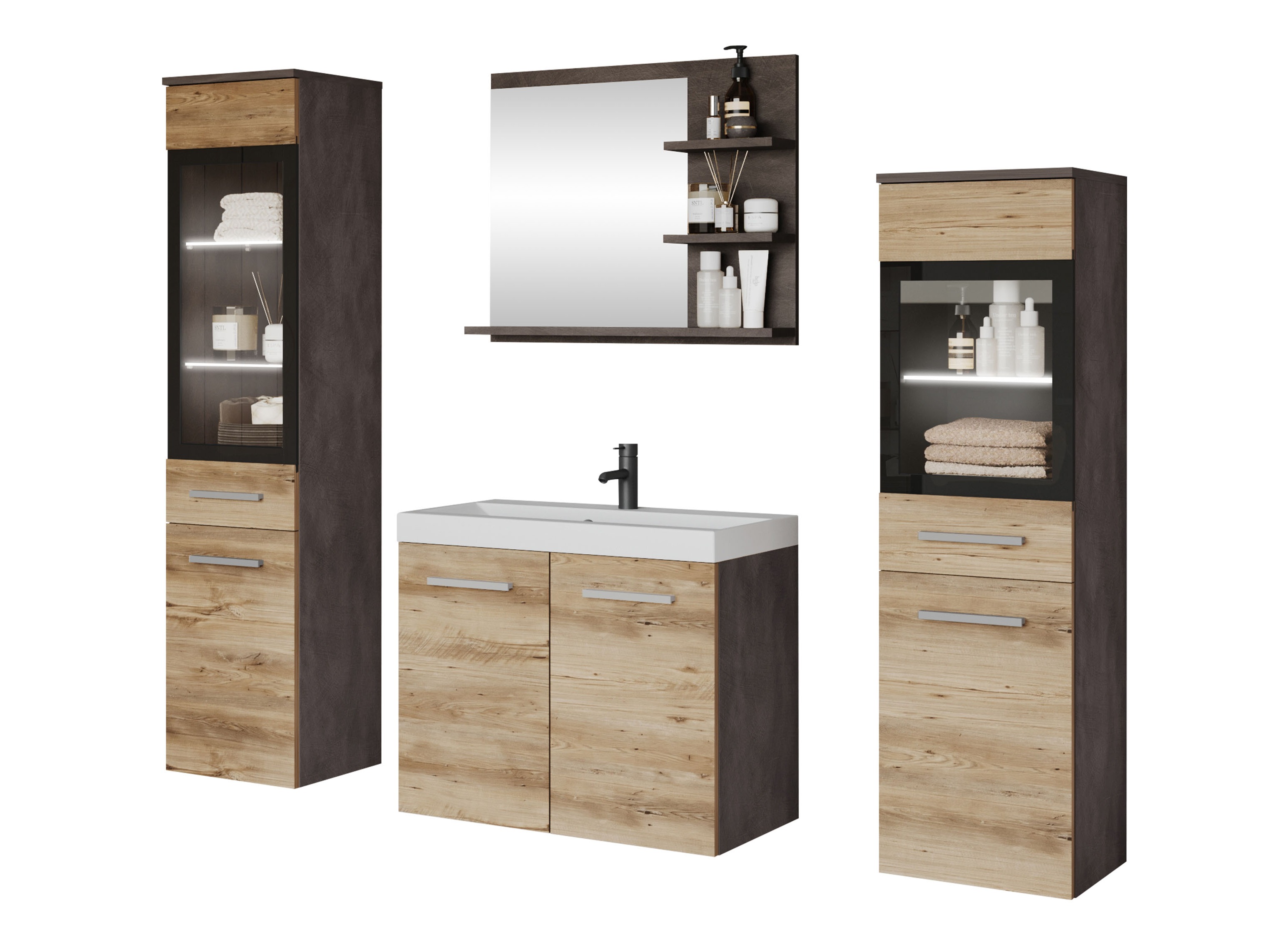 Badkamerset Sarasota 141 (Matera grijs + Kastanje)