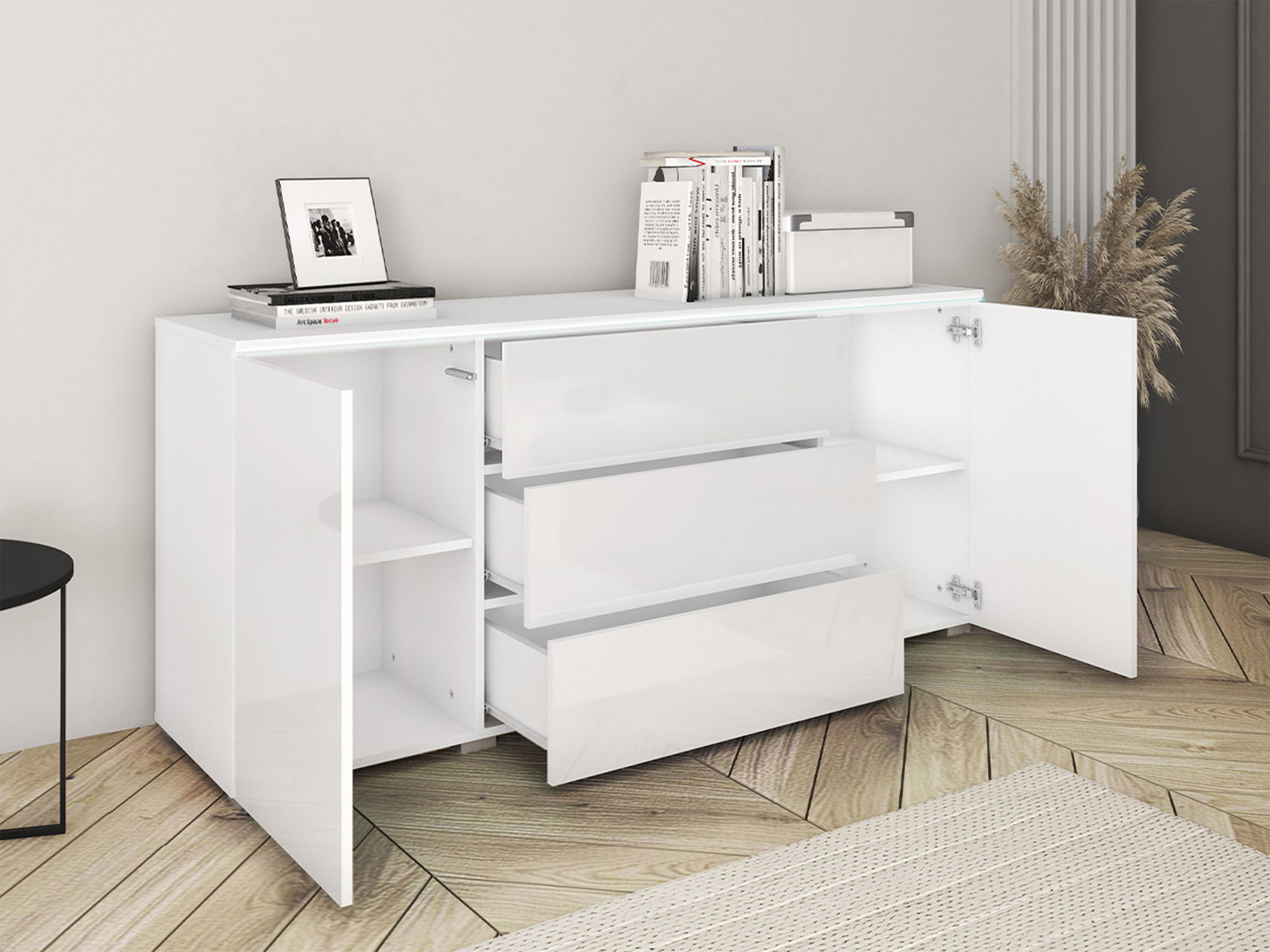 Ladekast Mirfivo 102 (Beton + Glanzend wit)