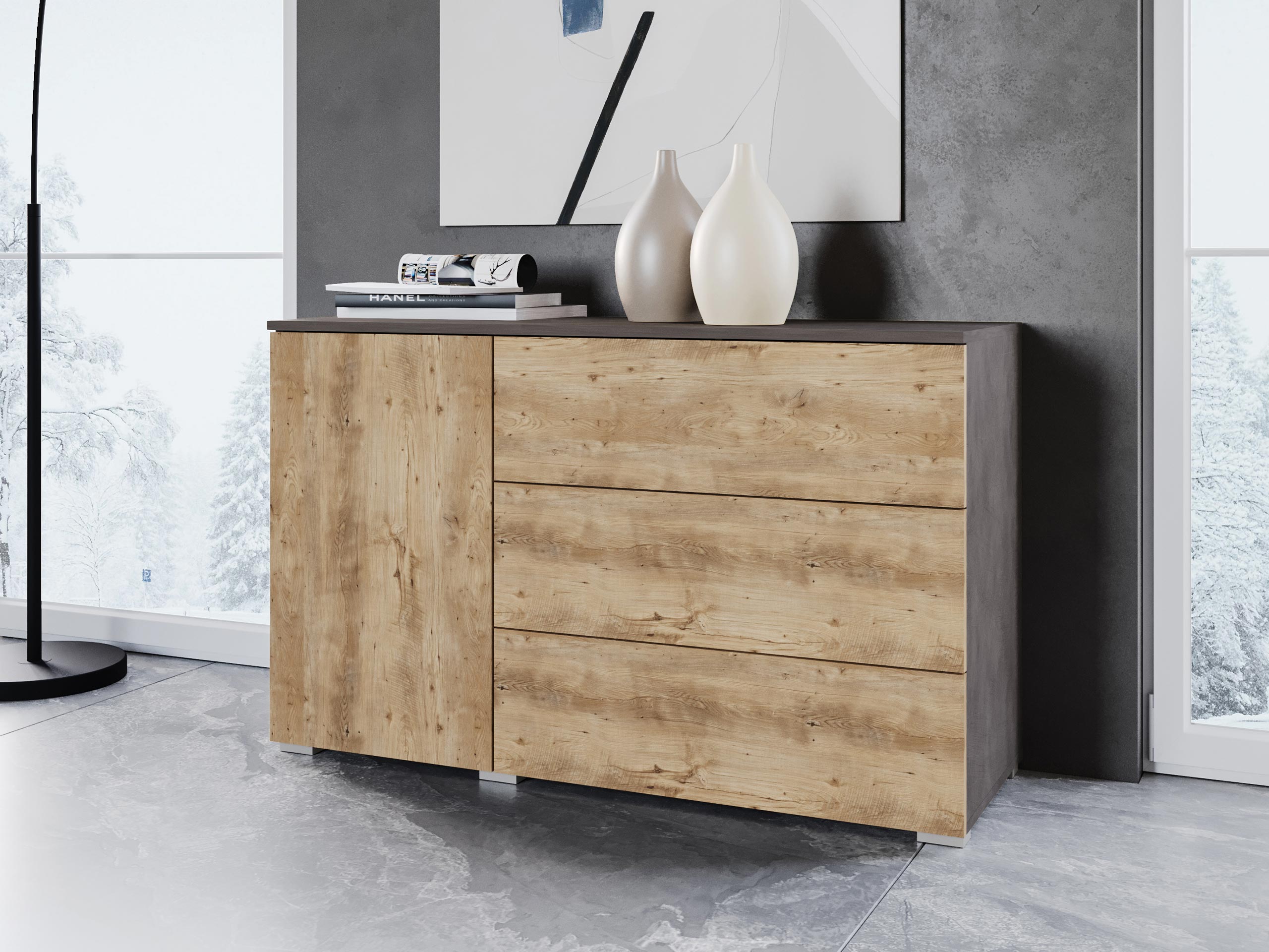 Ladekast Sarasota 128 (Matera grijs + Kastanje)