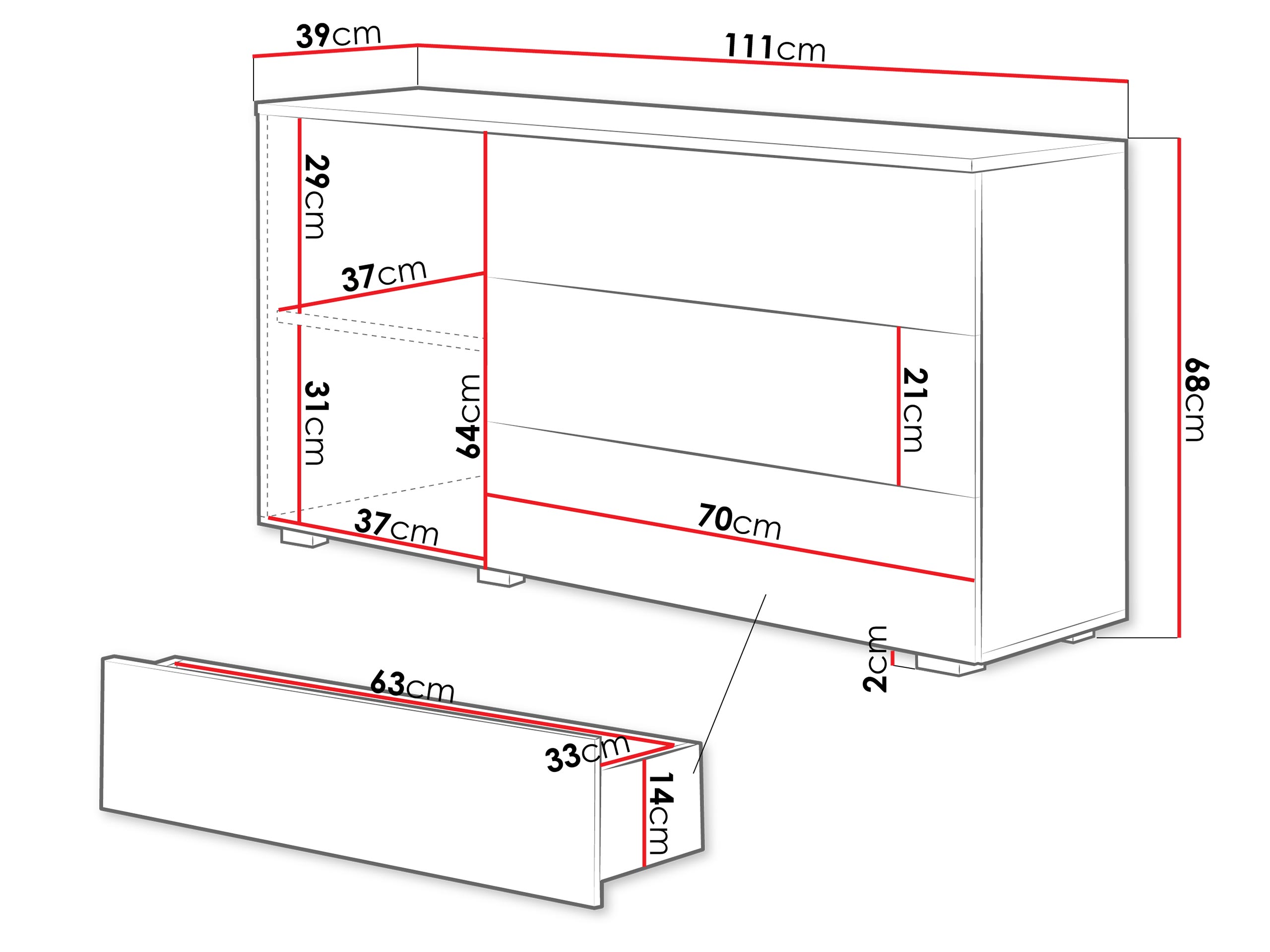 Ladekast Sarasota 128 (Wit + Glanzend grijs)