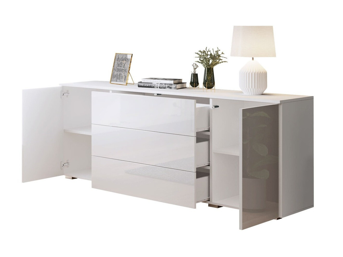 Ladekast Sarasota 129 (Wotan eik + Glanzend wit)