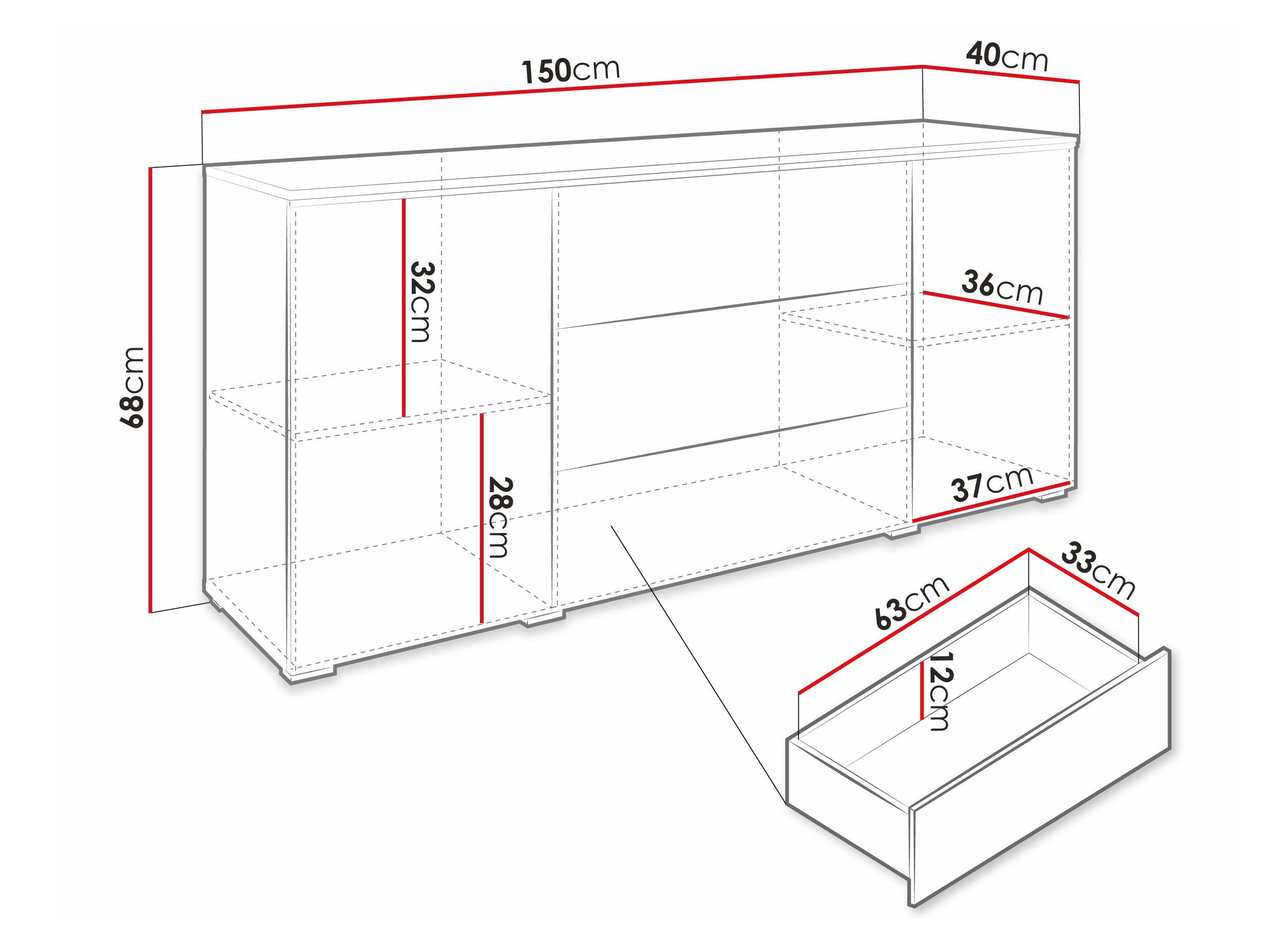 Ladekast Sarasota 142 (Beton + Glanzend wit)