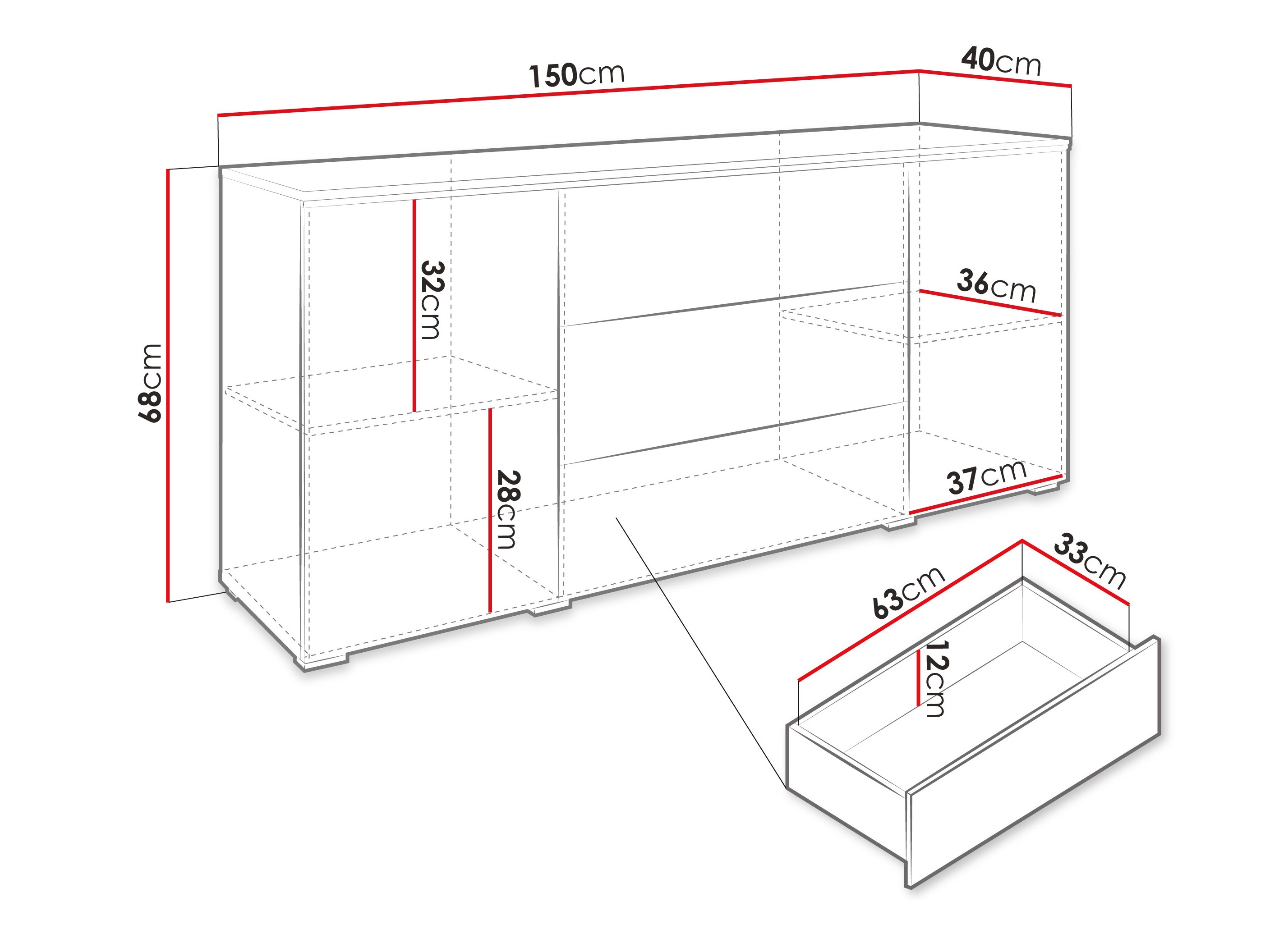 Ladekast Sarasota 142 (Glanzend grijs)