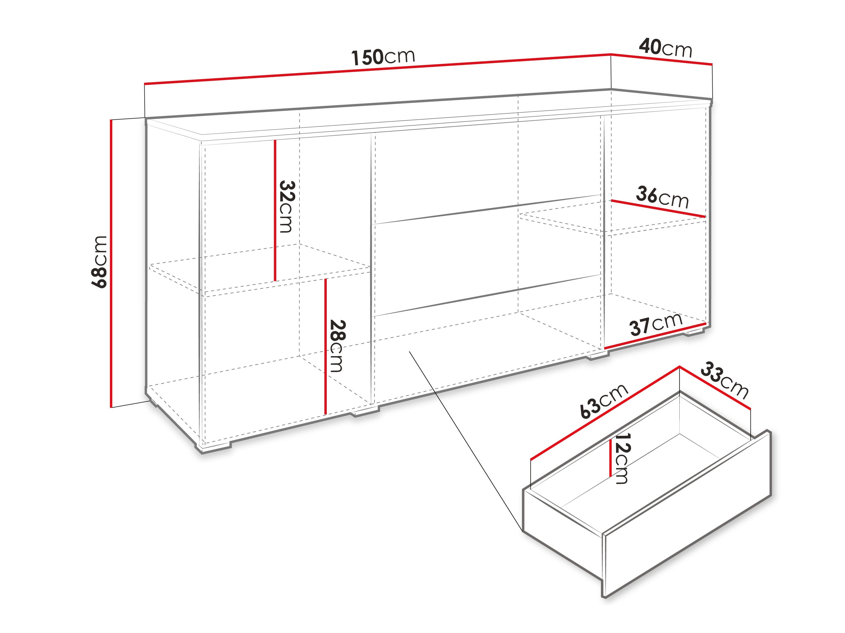Ladekast Sarasota 142 (Glanzend grijs)