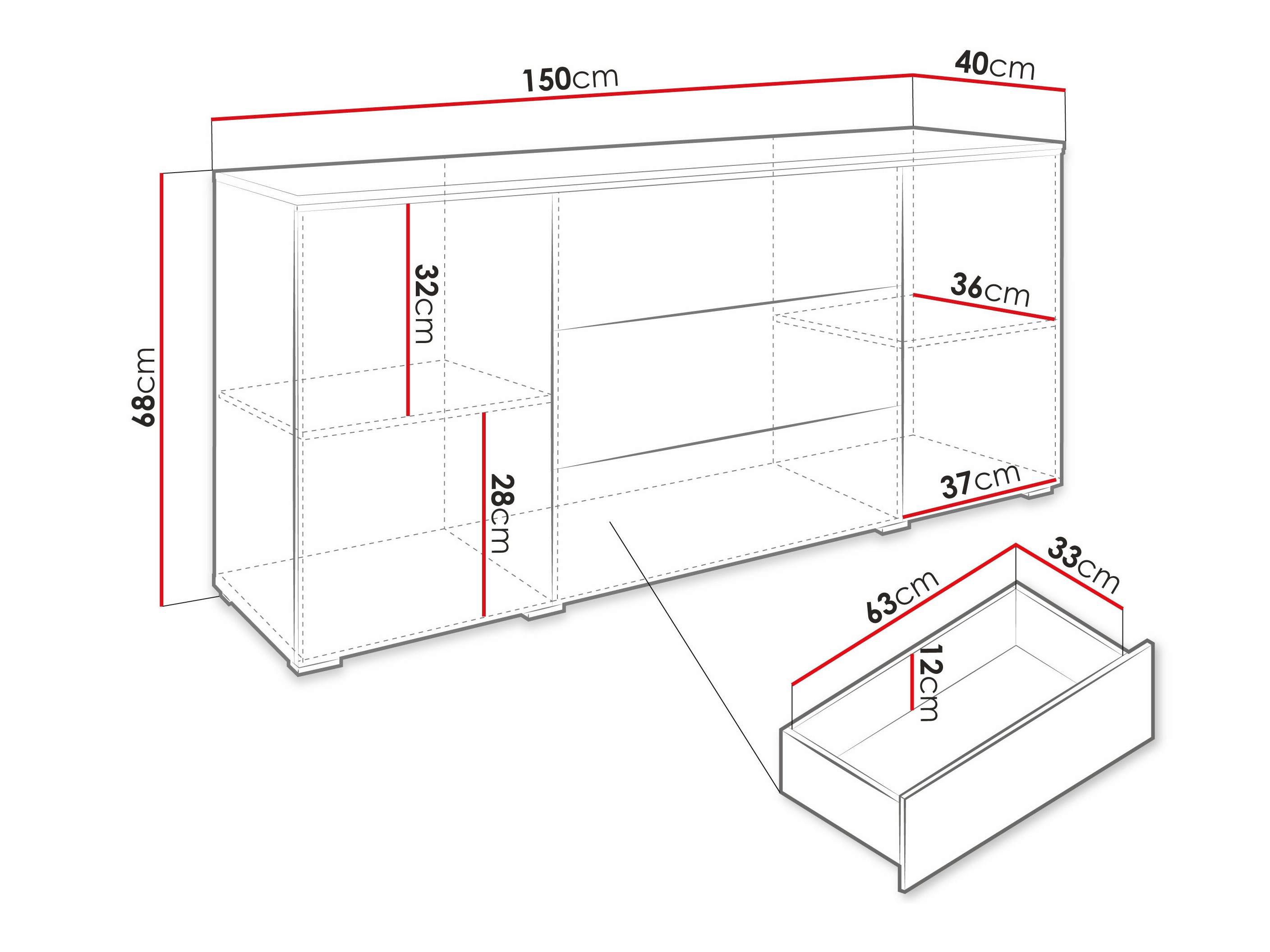 Ladekast Sarasota 142 (Matera grijs + Glanzend wit)