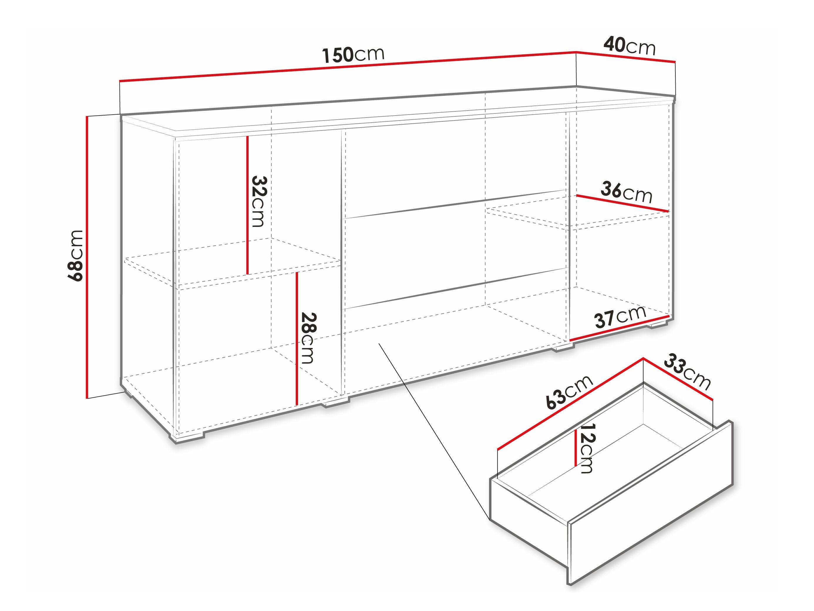 Ladekast Sarasota 142 (Wotan eik + Glanzend wit)