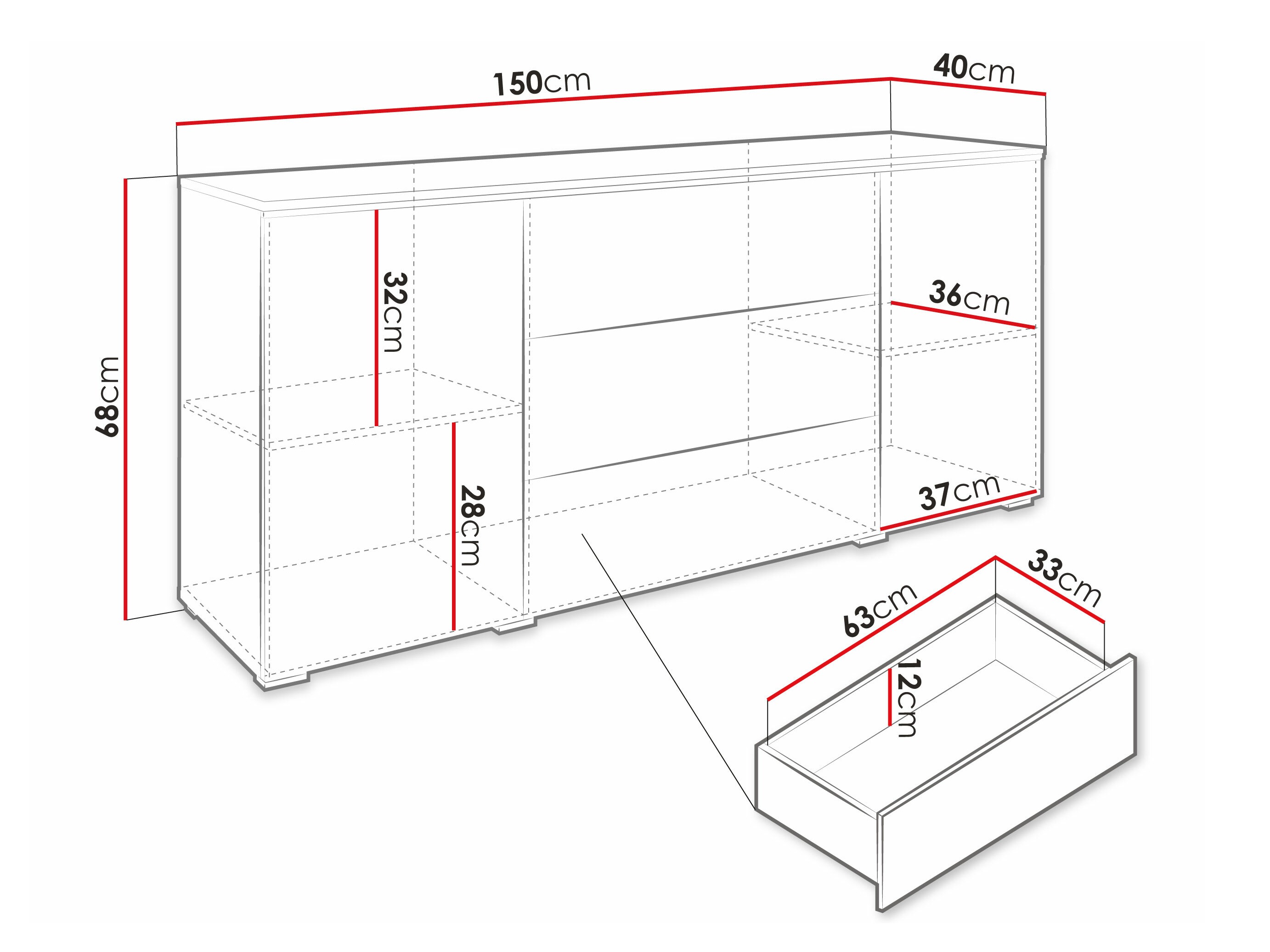 Ladekast Sarasota 142 (Wotan eik + Glanzend wit)