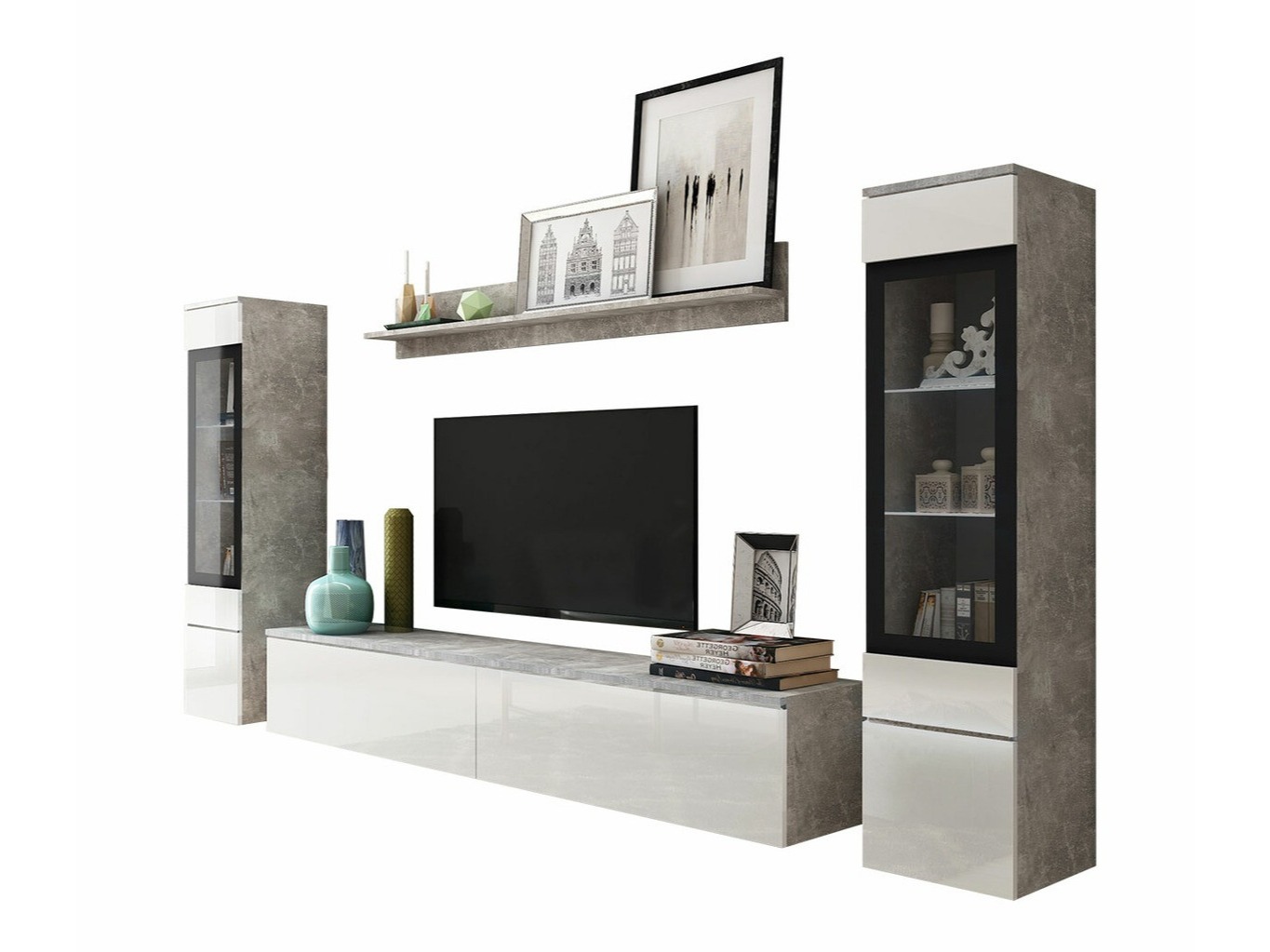 Woonkamerset Mirfivo 101 (Beton + Glanzend wit)