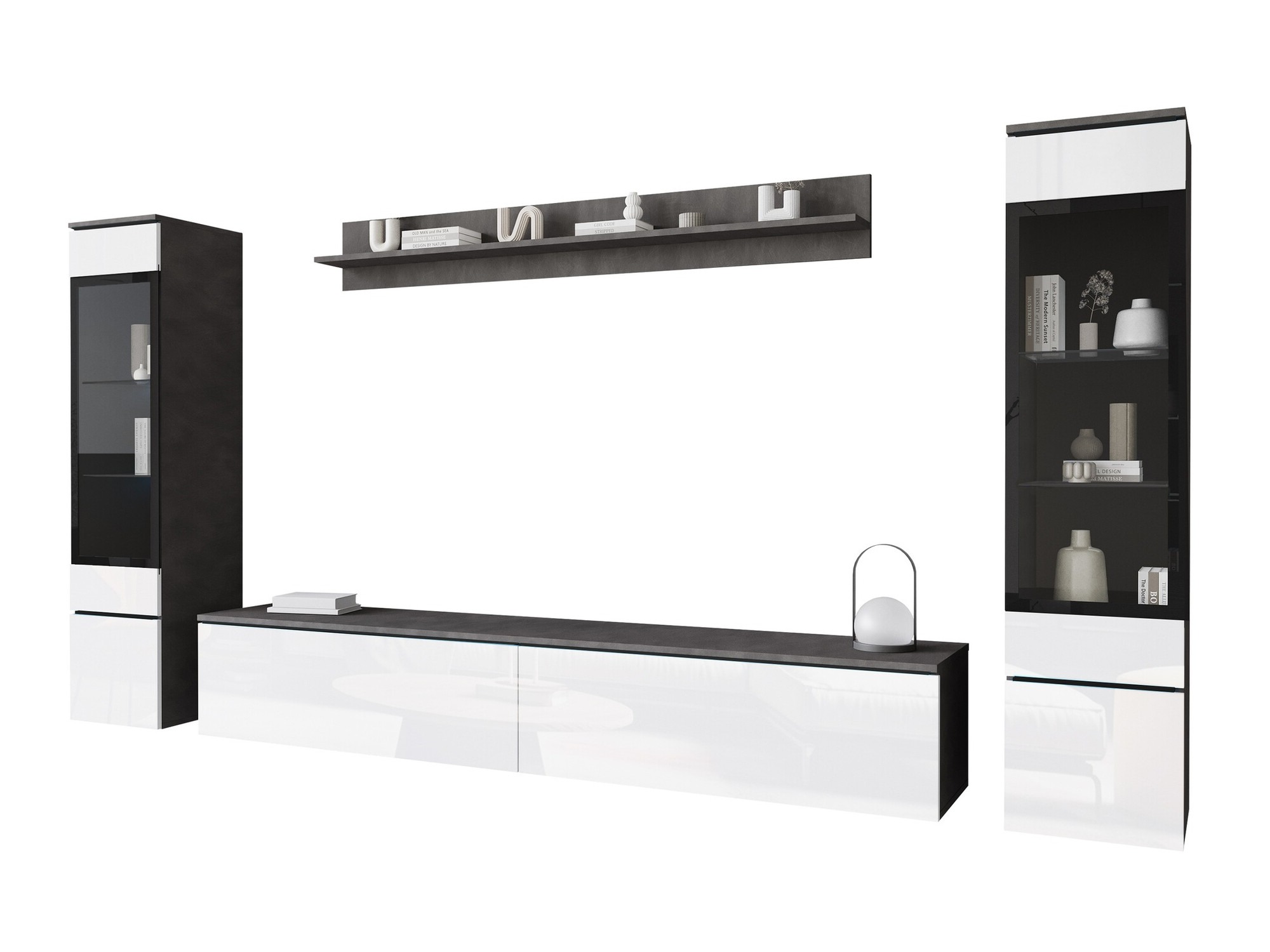 Woonkamerset Mirfivo 101 (Matera grijs + Glanzend wit)