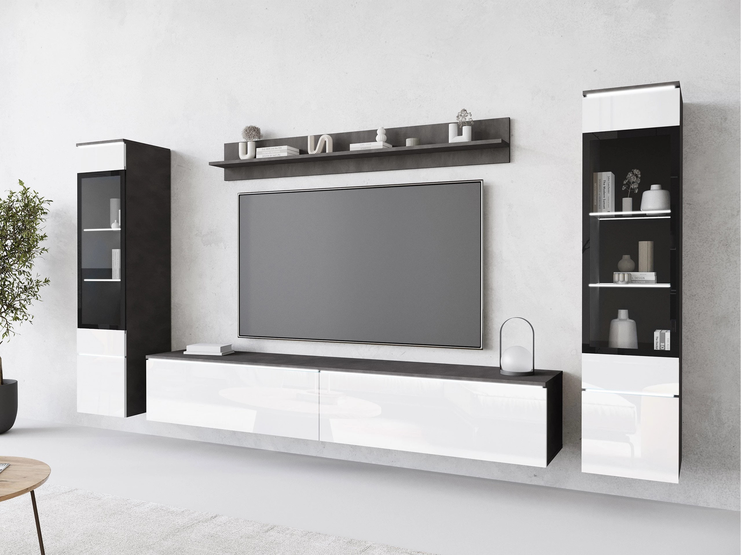 Woonkamerset Sarasota 126 (Matera grijs + Glanzend wit)