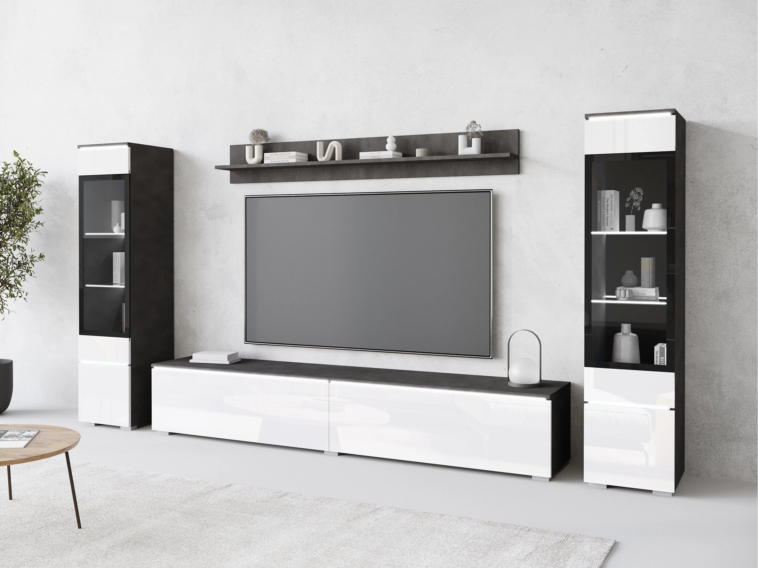 Woonkamerset Sarasota 126 (Matera grijs + Glanzend wit)