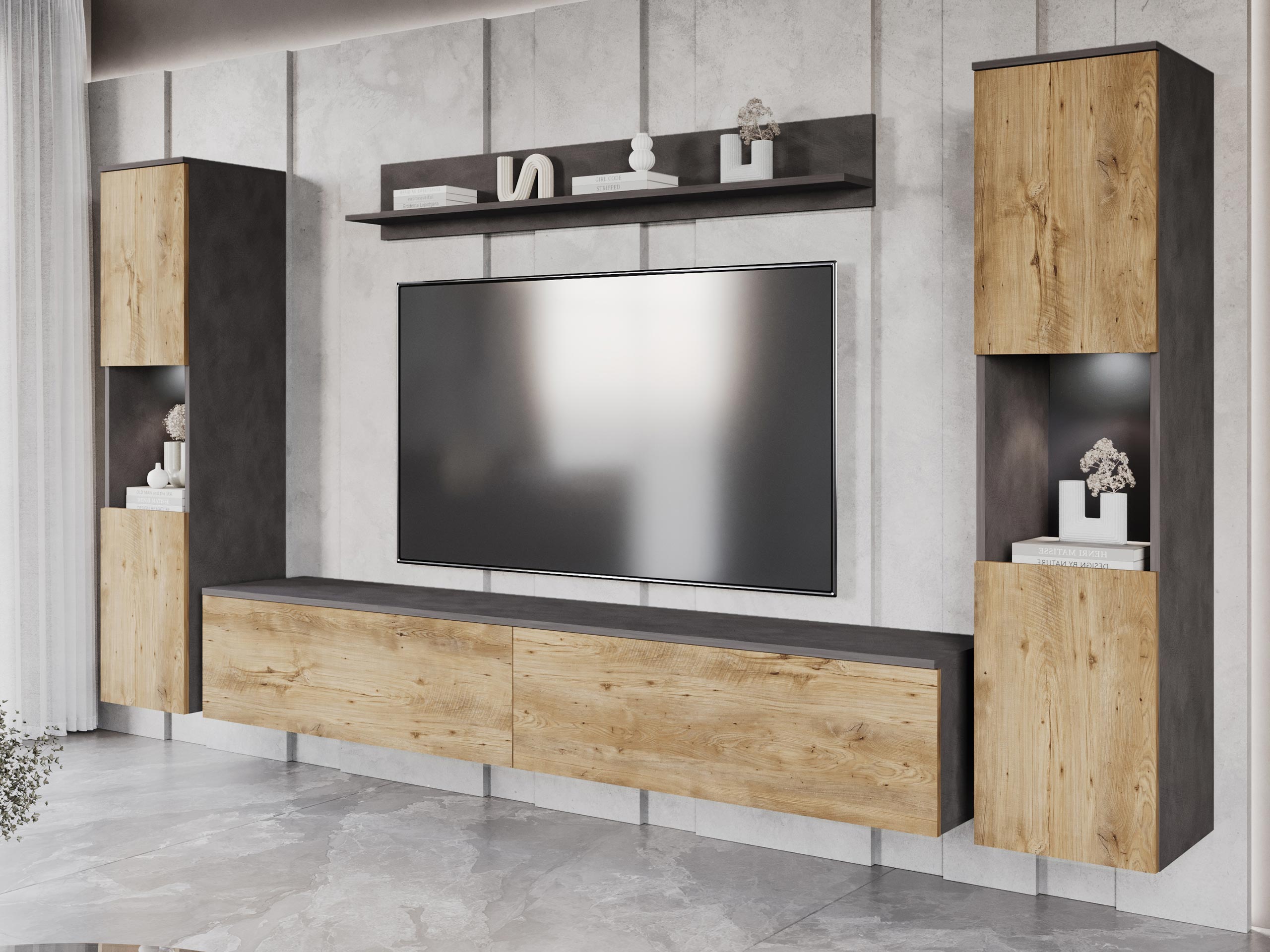 Woonkamerset Sarasota 131 (Matera grijs + Kastanje)