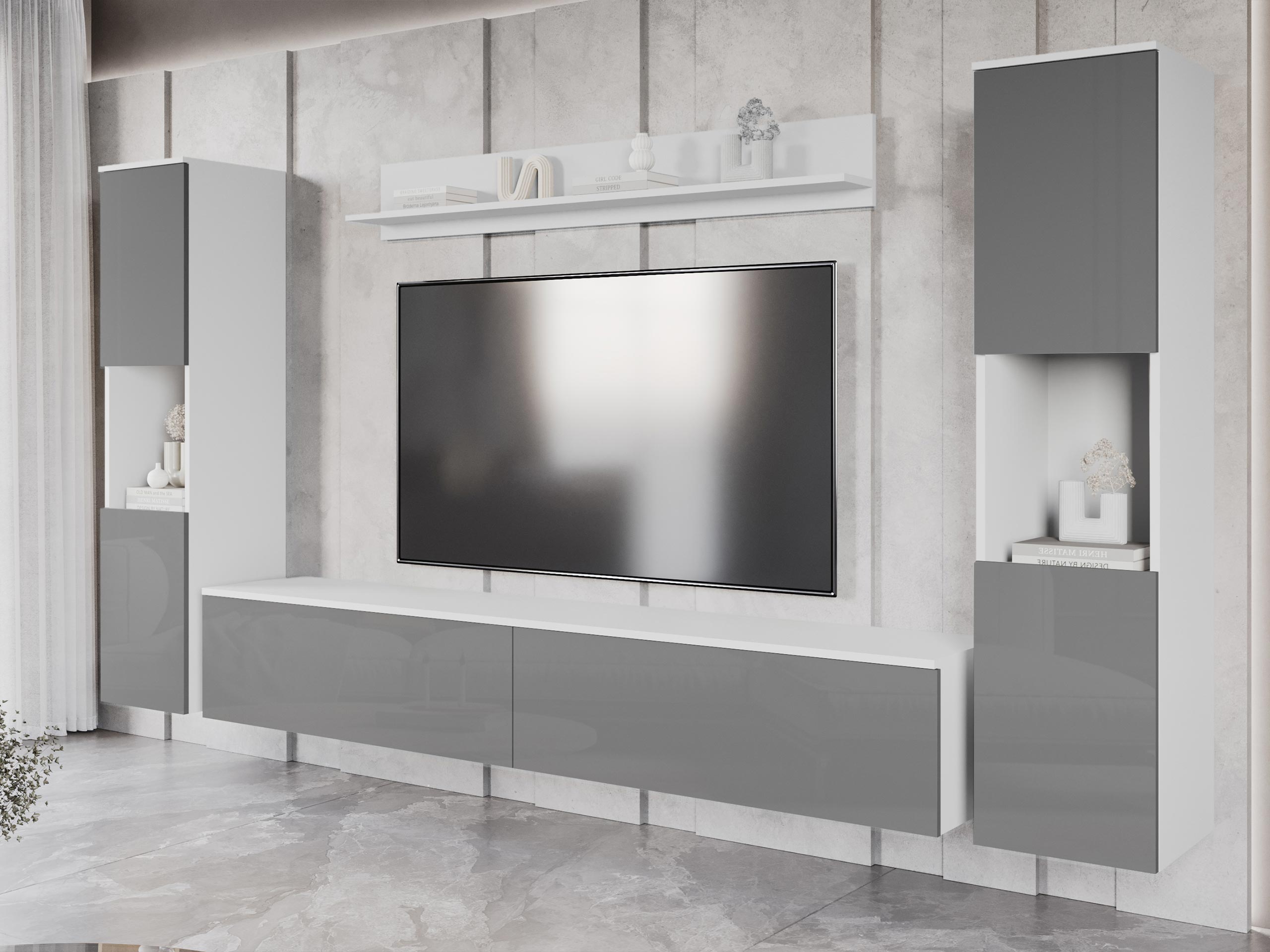 Woonkamerset Sarasota 131 (Wit + Glanzend grijs)