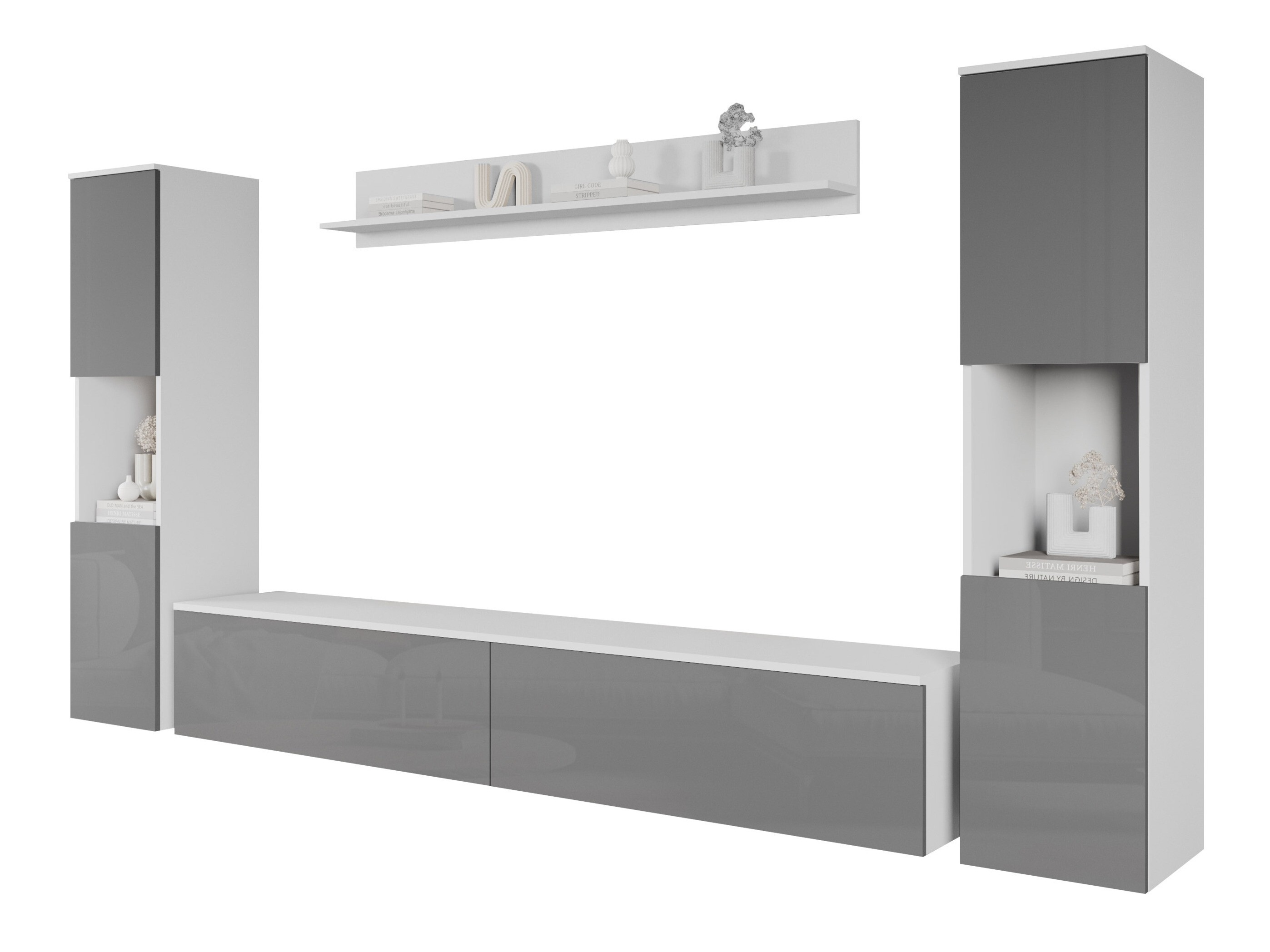 Woonkamerset Sarasota 131 (Wit + Glanzend grijs)