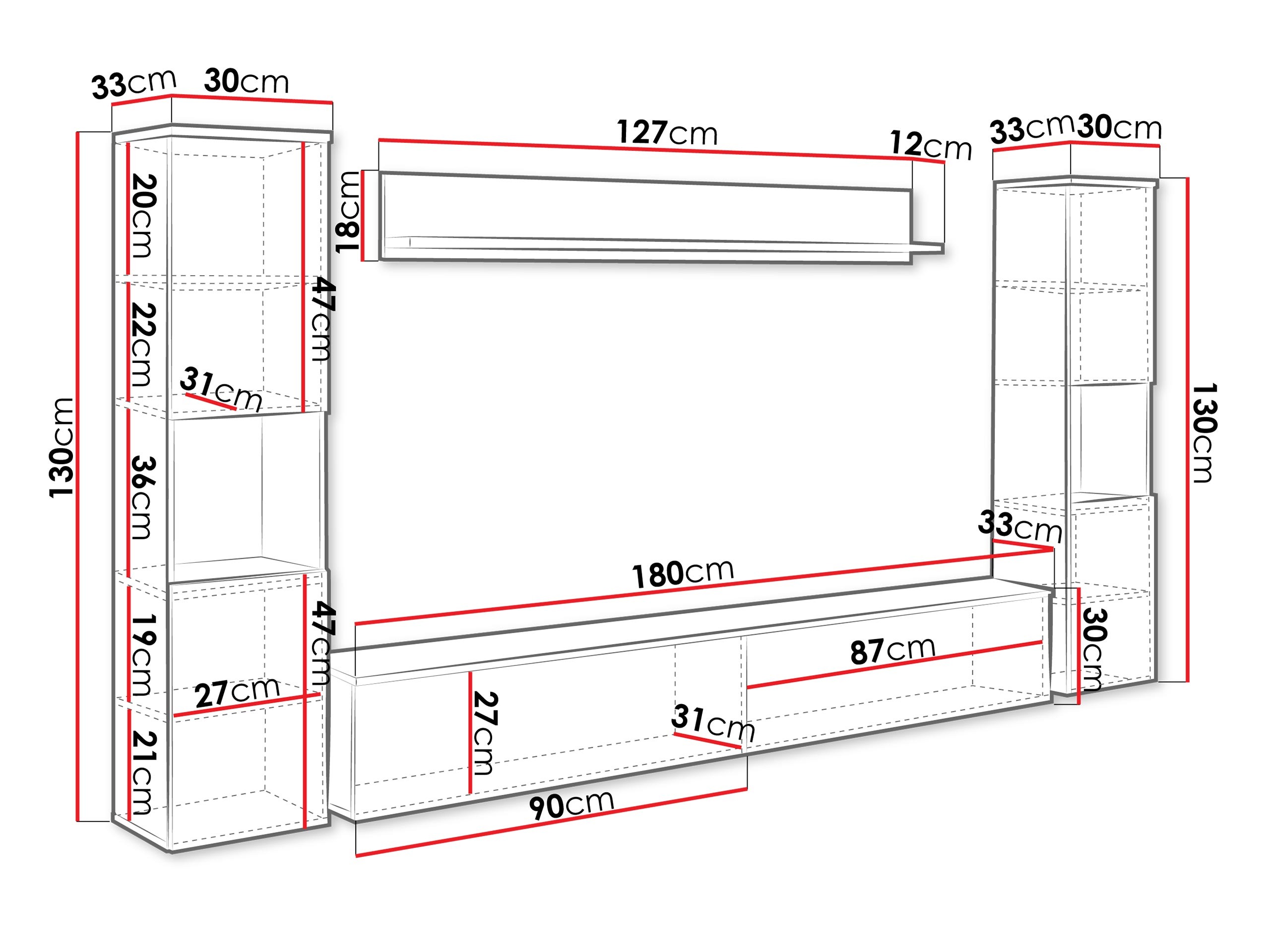 Woonkamerset Sarasota 131 (Wit + Glanzend grijs)