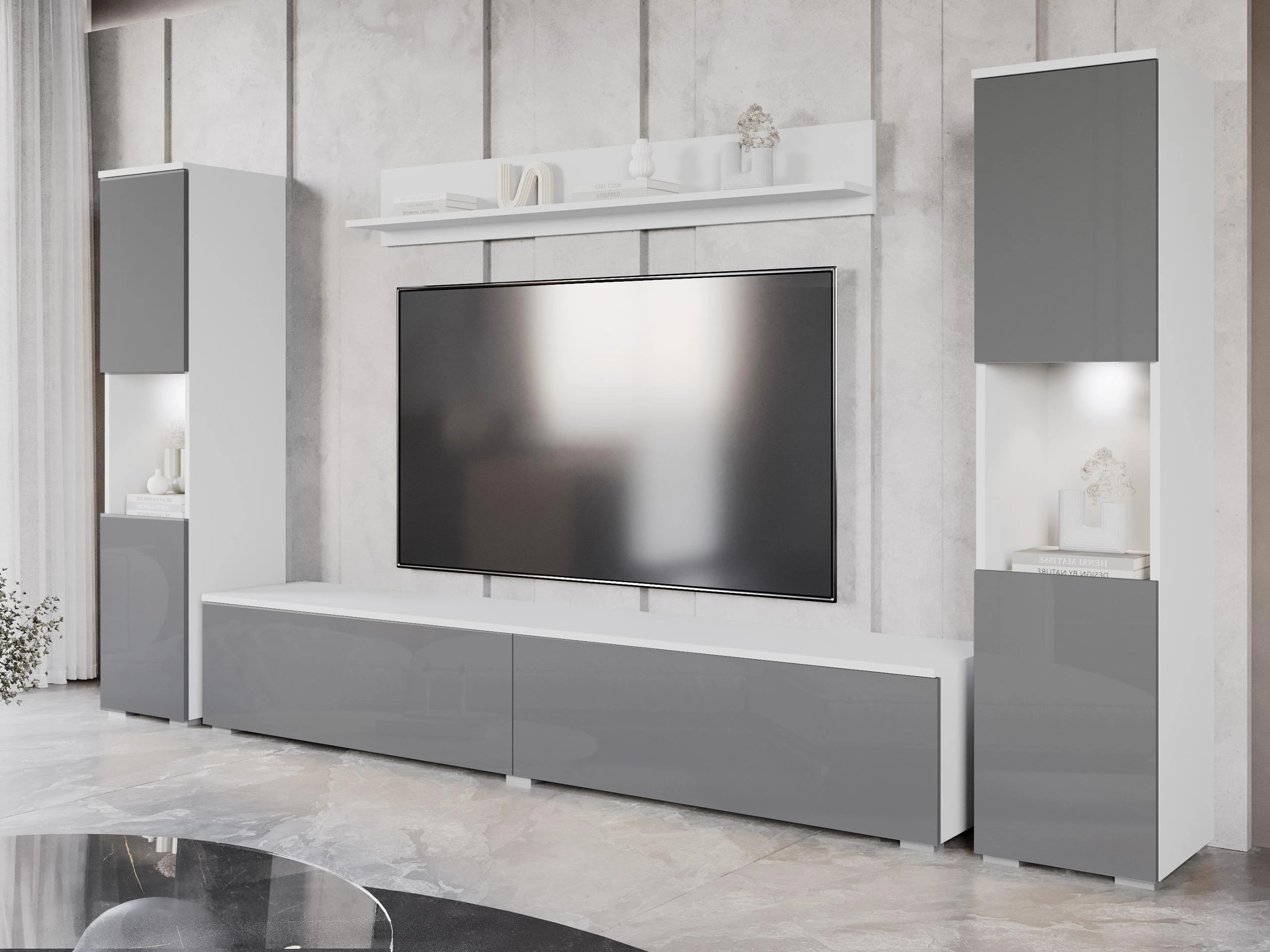 Woonkamerset Sarasota 131 (Wit + Glanzend grijs)