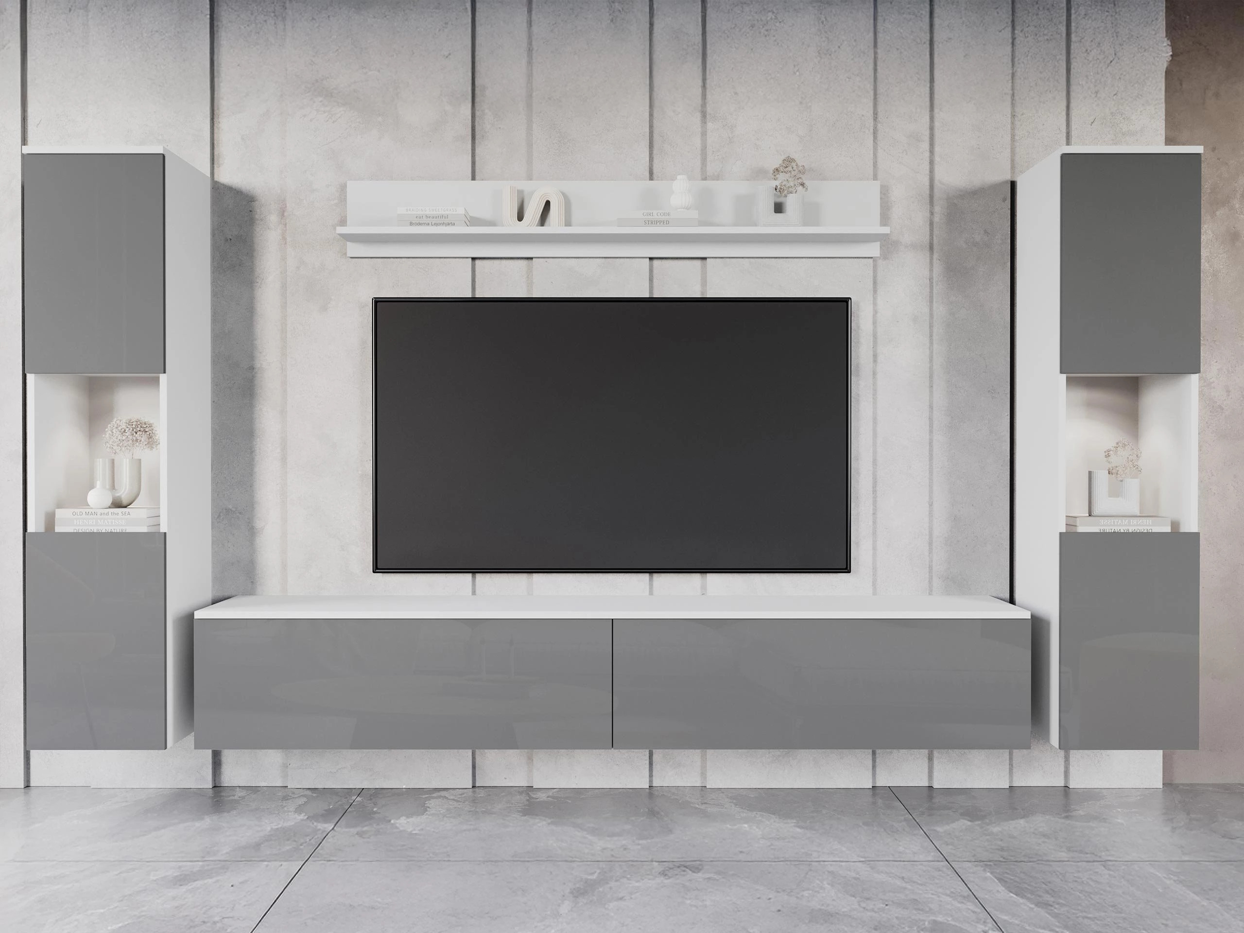 Woonkamerset Sarasota 131 (Wit + Glanzend grijs)