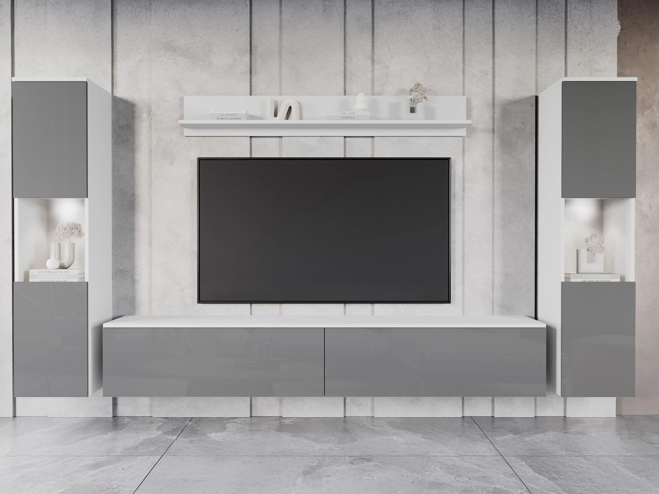 Woonkamerset Sarasota 131 (Wit + Glanzend grijs)