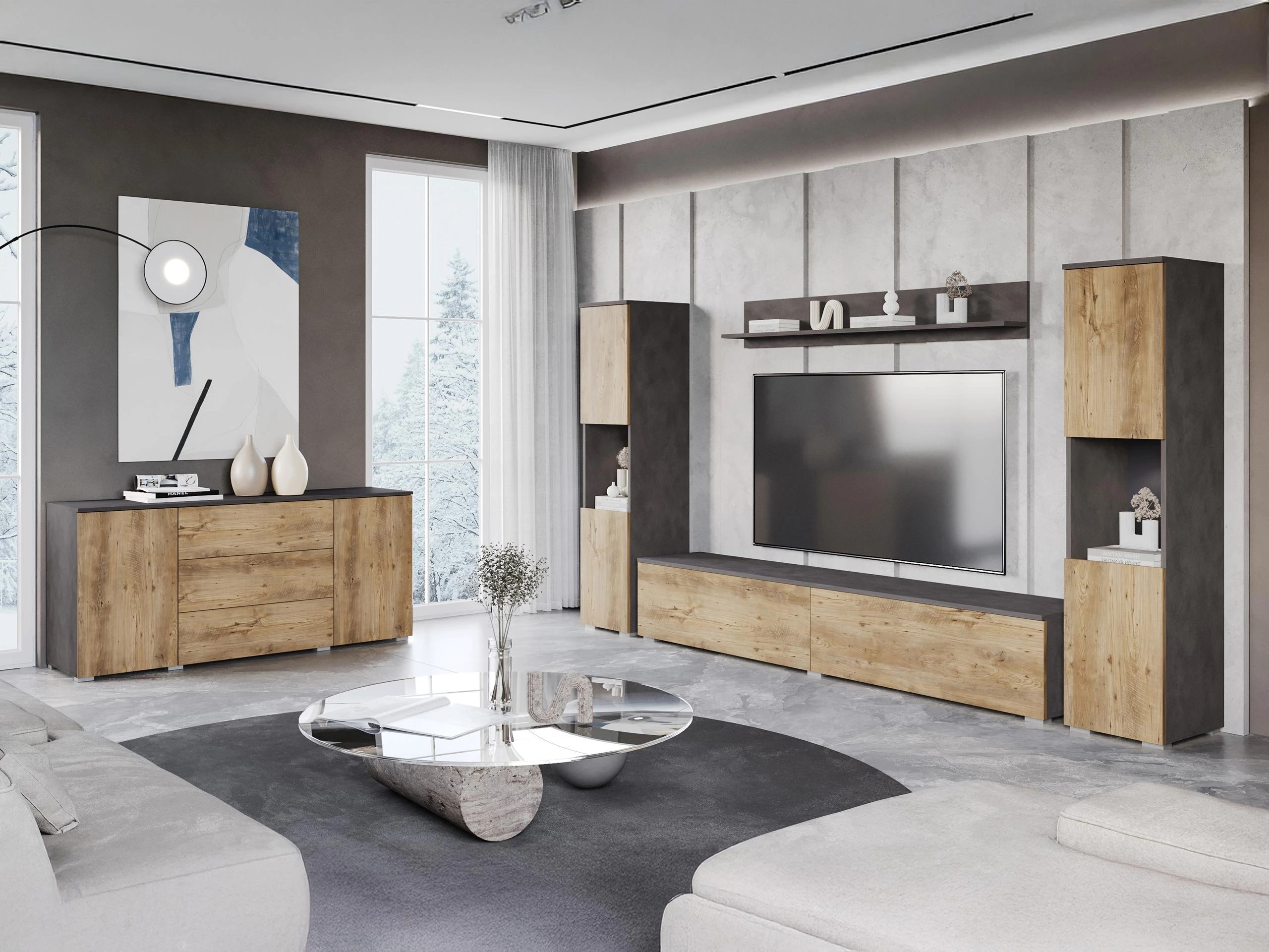 Woonkamerset Sarasota 133 (Matera grijs + Kastanje)