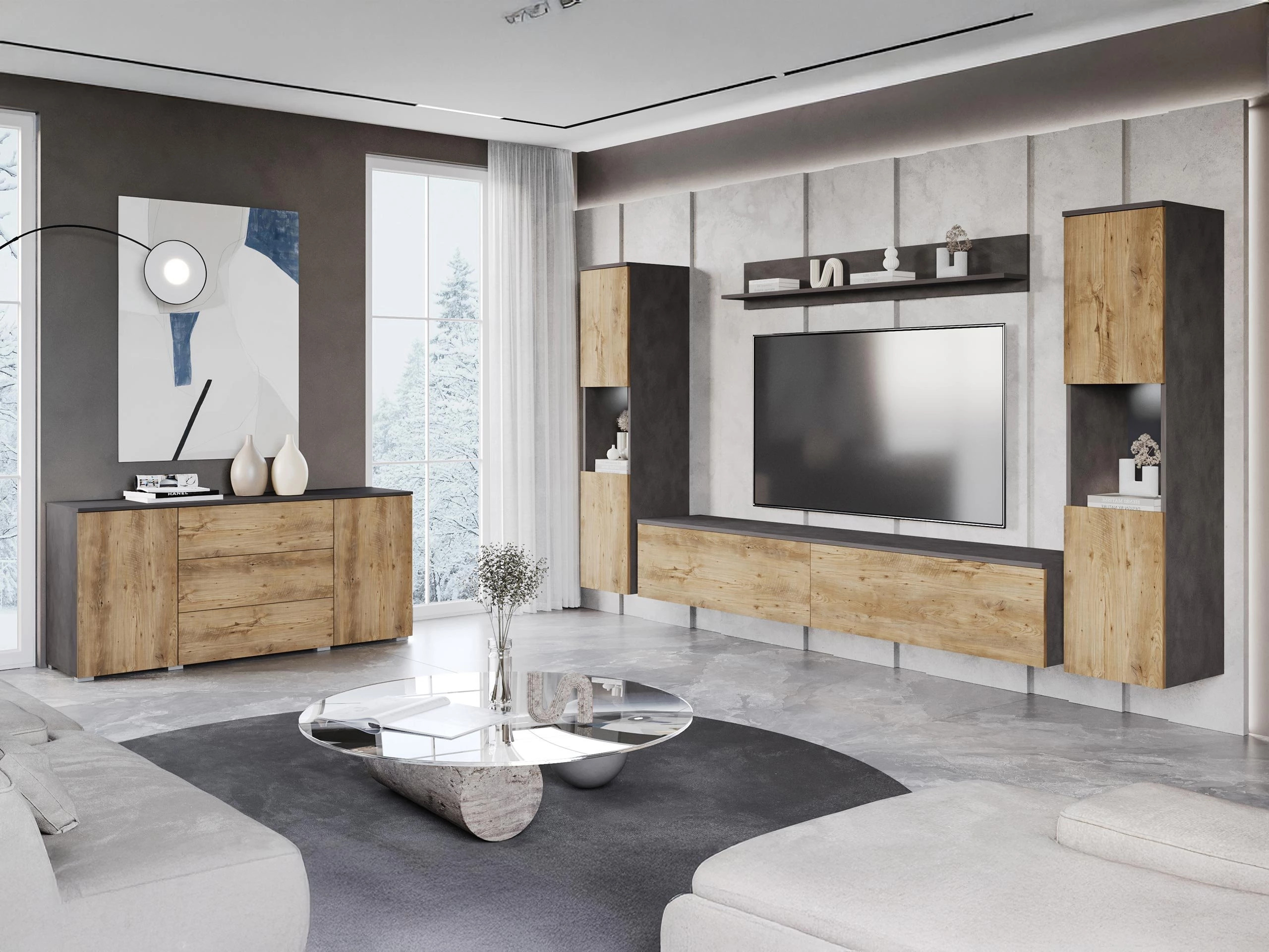 Woonkamerset Sarasota 133 (Matera grijs + Kastanje)