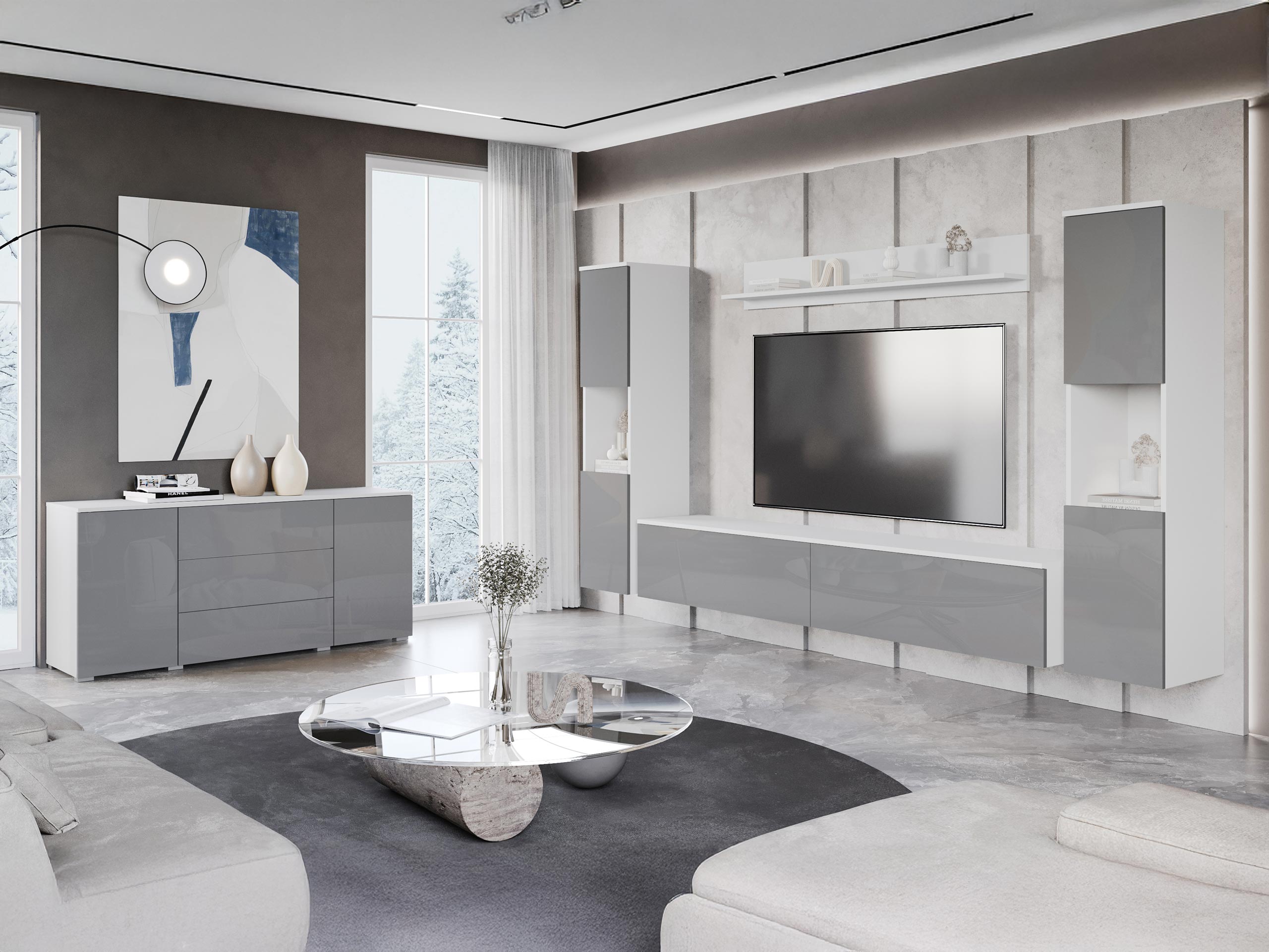 Woonkamerset Sarasota 133 (Wit + Glanzend wit)