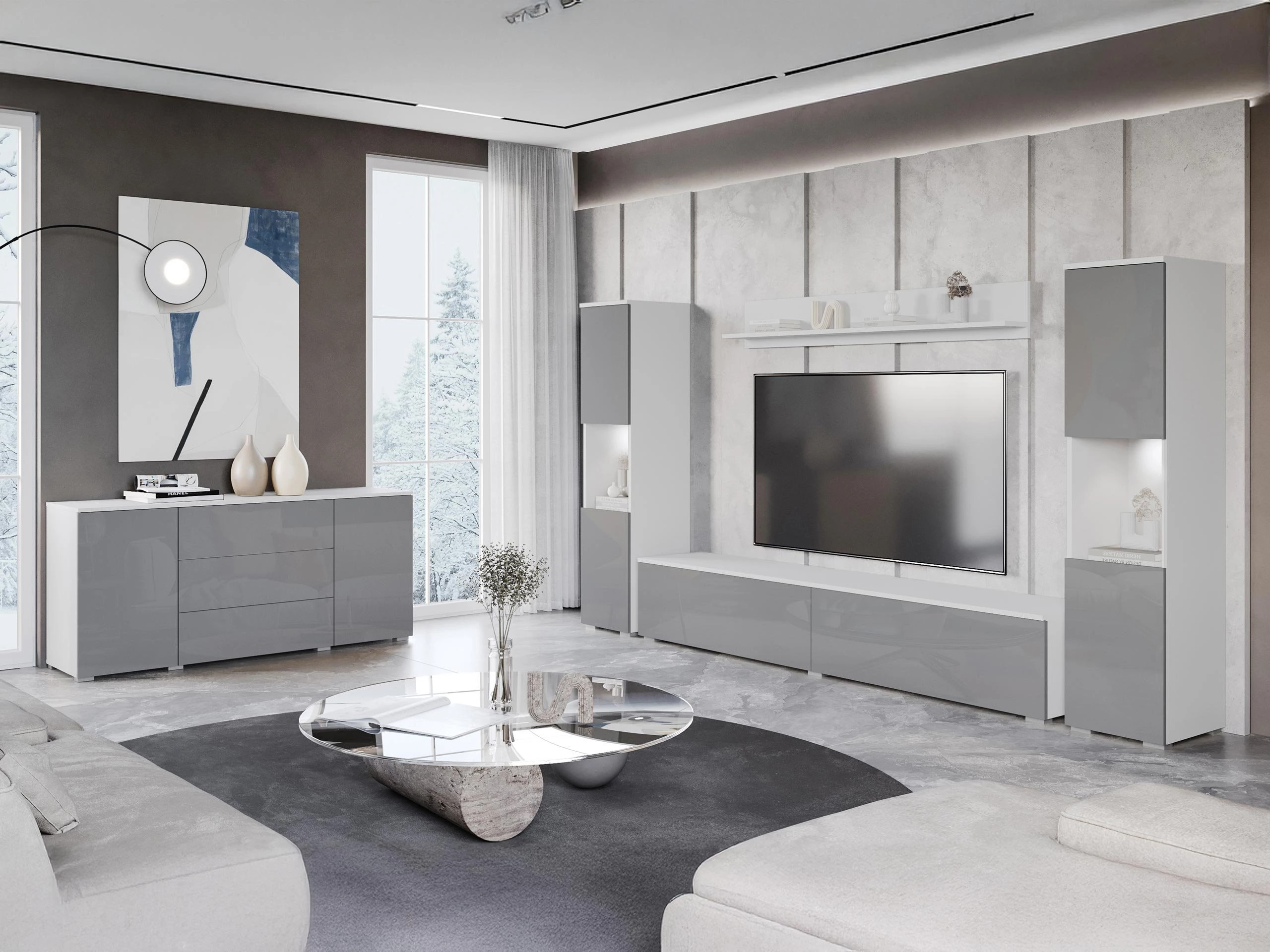 Woonkamerset Sarasota 133 (Wit + Glanzend wit)