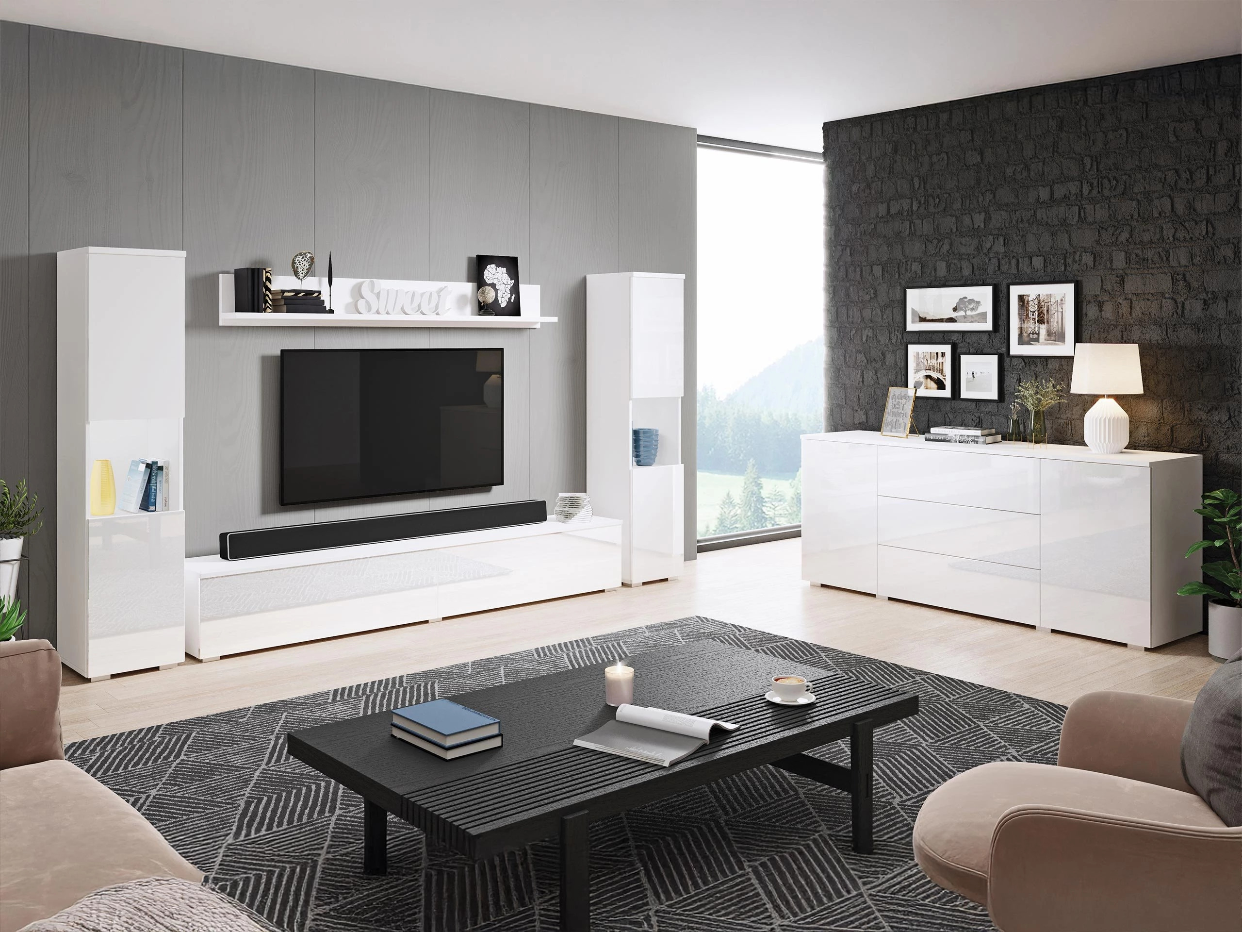 Woonkamerset Sarasota 133 (Wit + Glanzend wit)