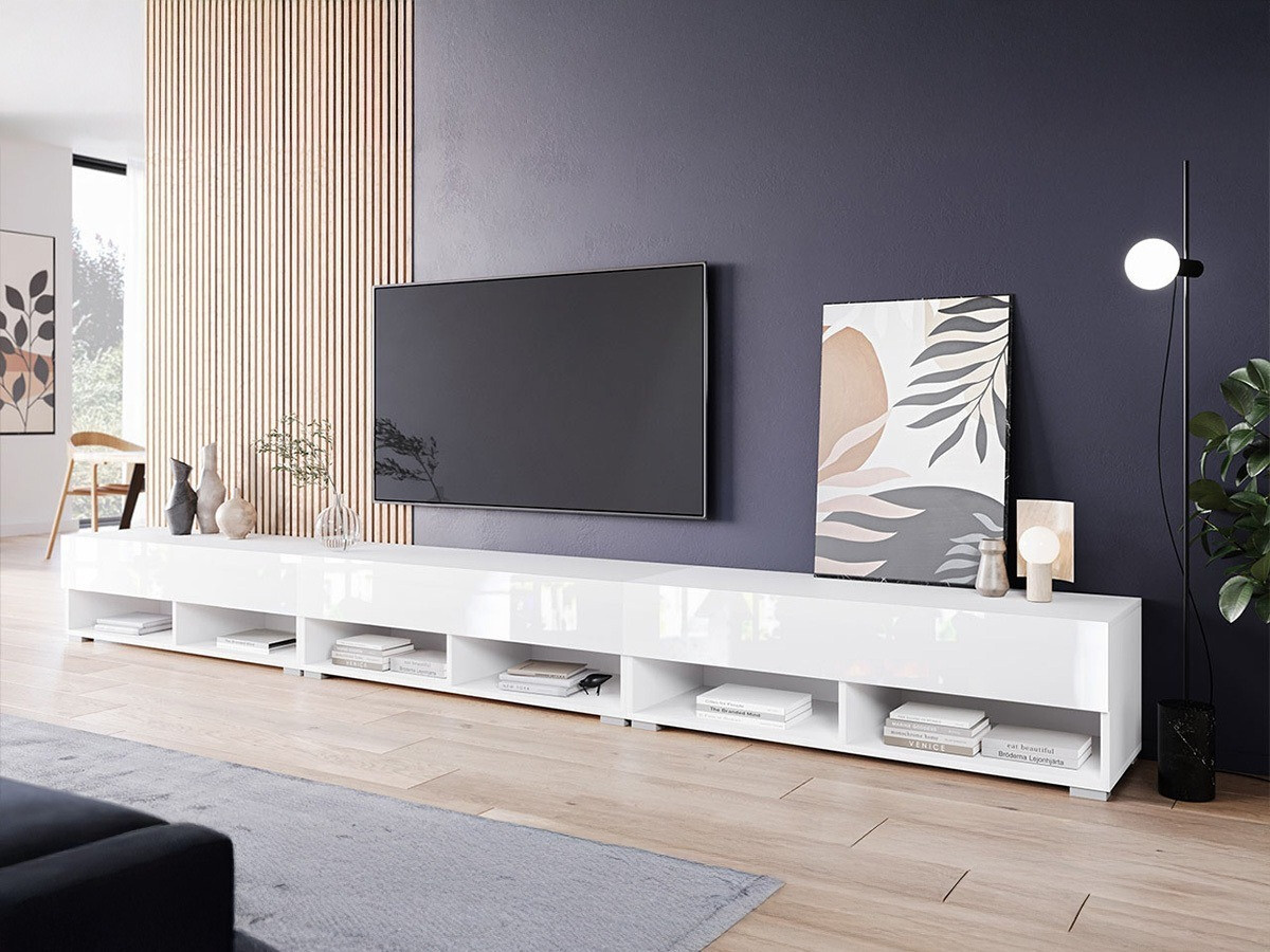 TV-meubel Sarasota 144 (Wit + Glanzend wit)