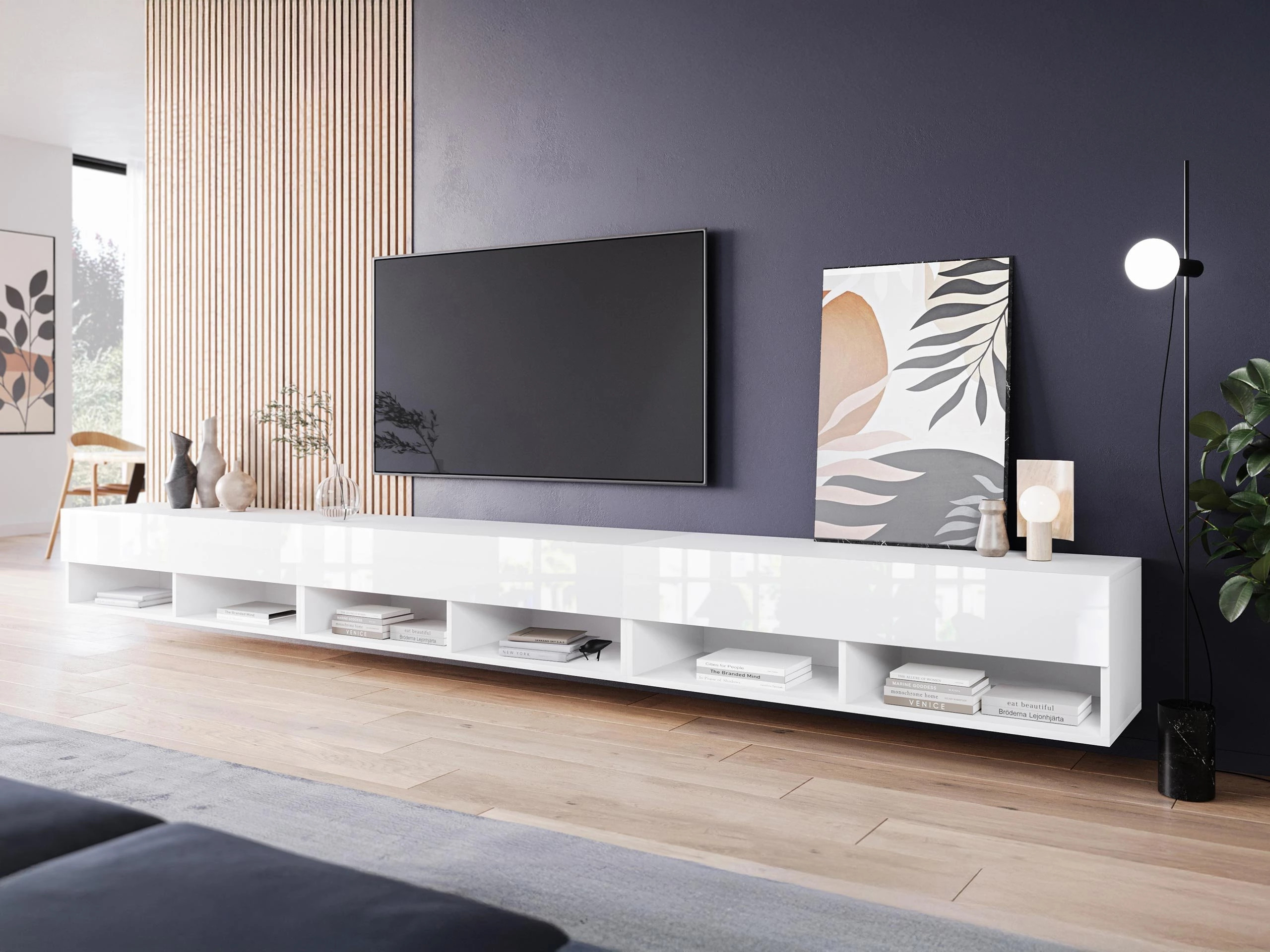 TV-meubel Sarasota 144 (Wit + Glanzend wit)