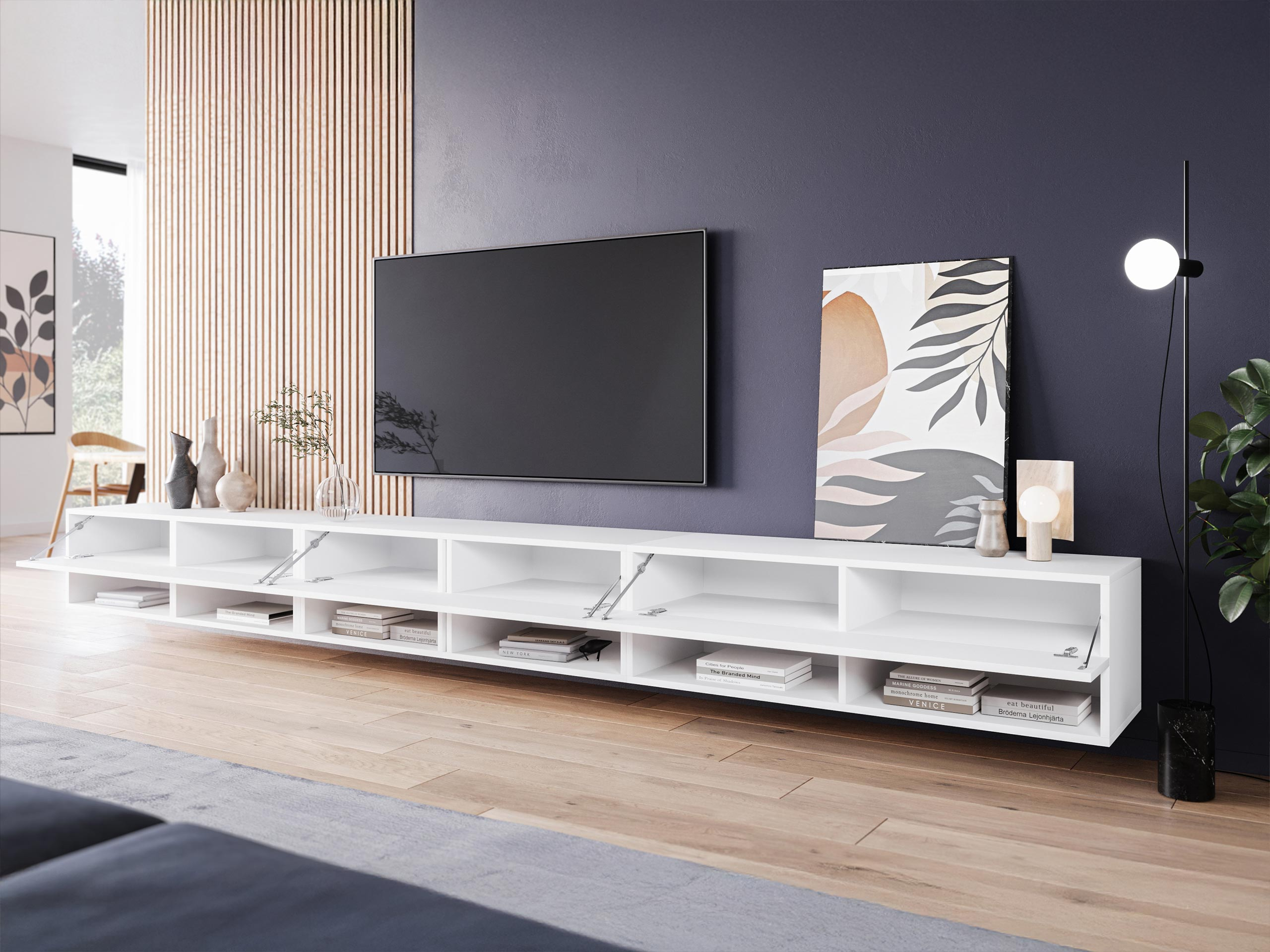 TV-meubel Sarasota 144 (Wit + Glanzend wit)