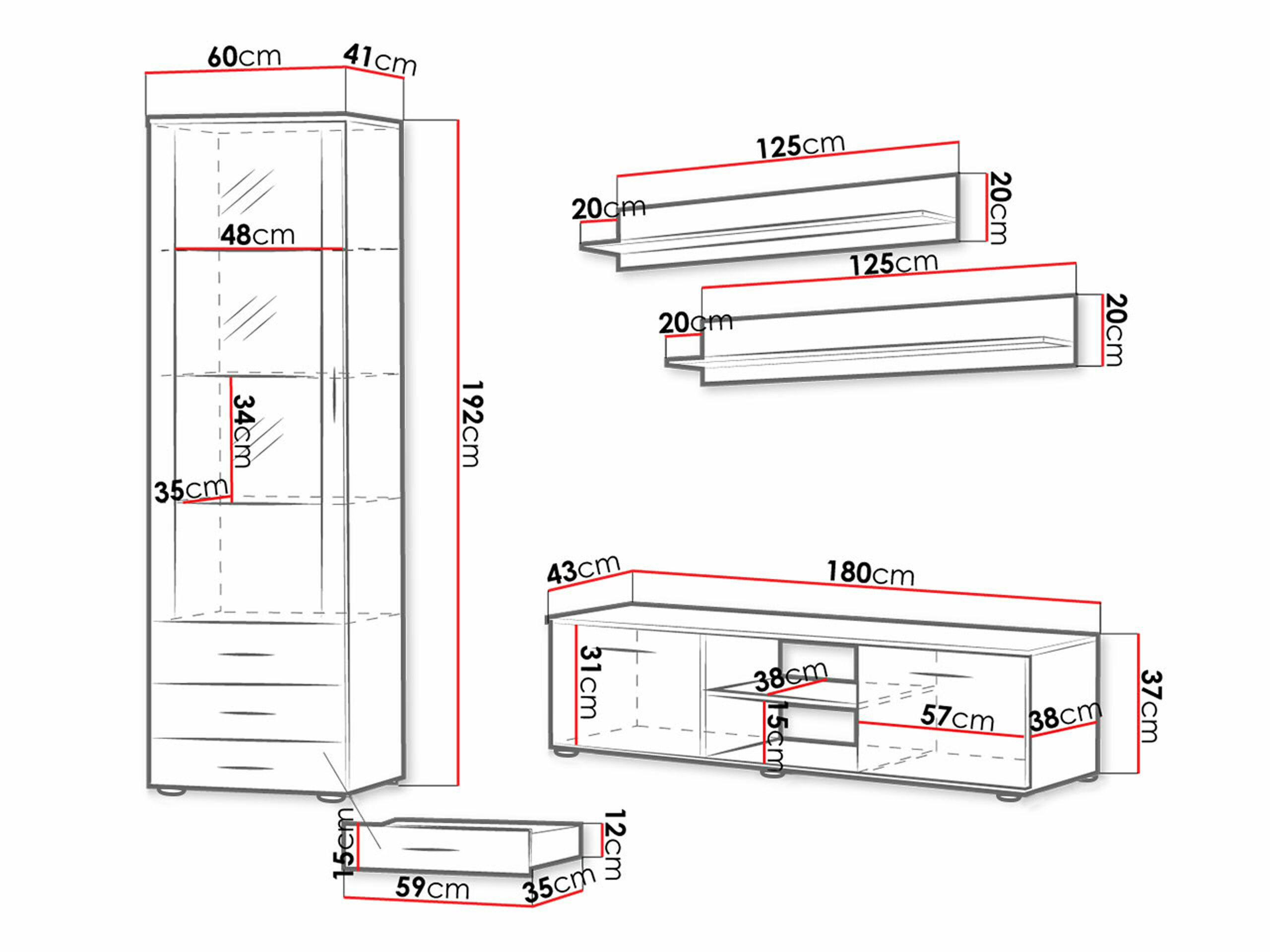 Woonkamerset Tornola 107 (Zwart + Glanzend zwart)