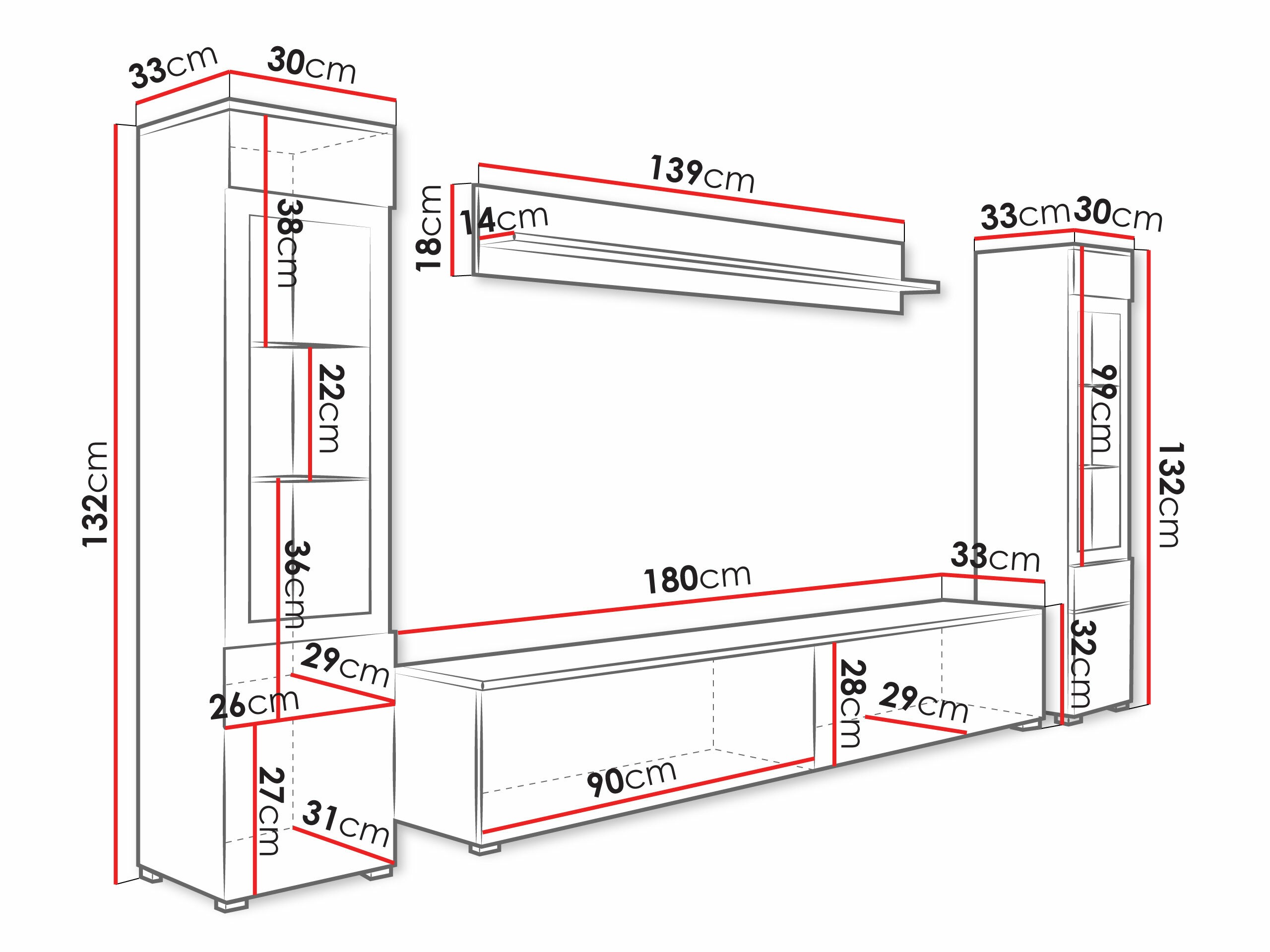 Woonkamerset Mirfivo 101 (Wit + Glanzend wit)