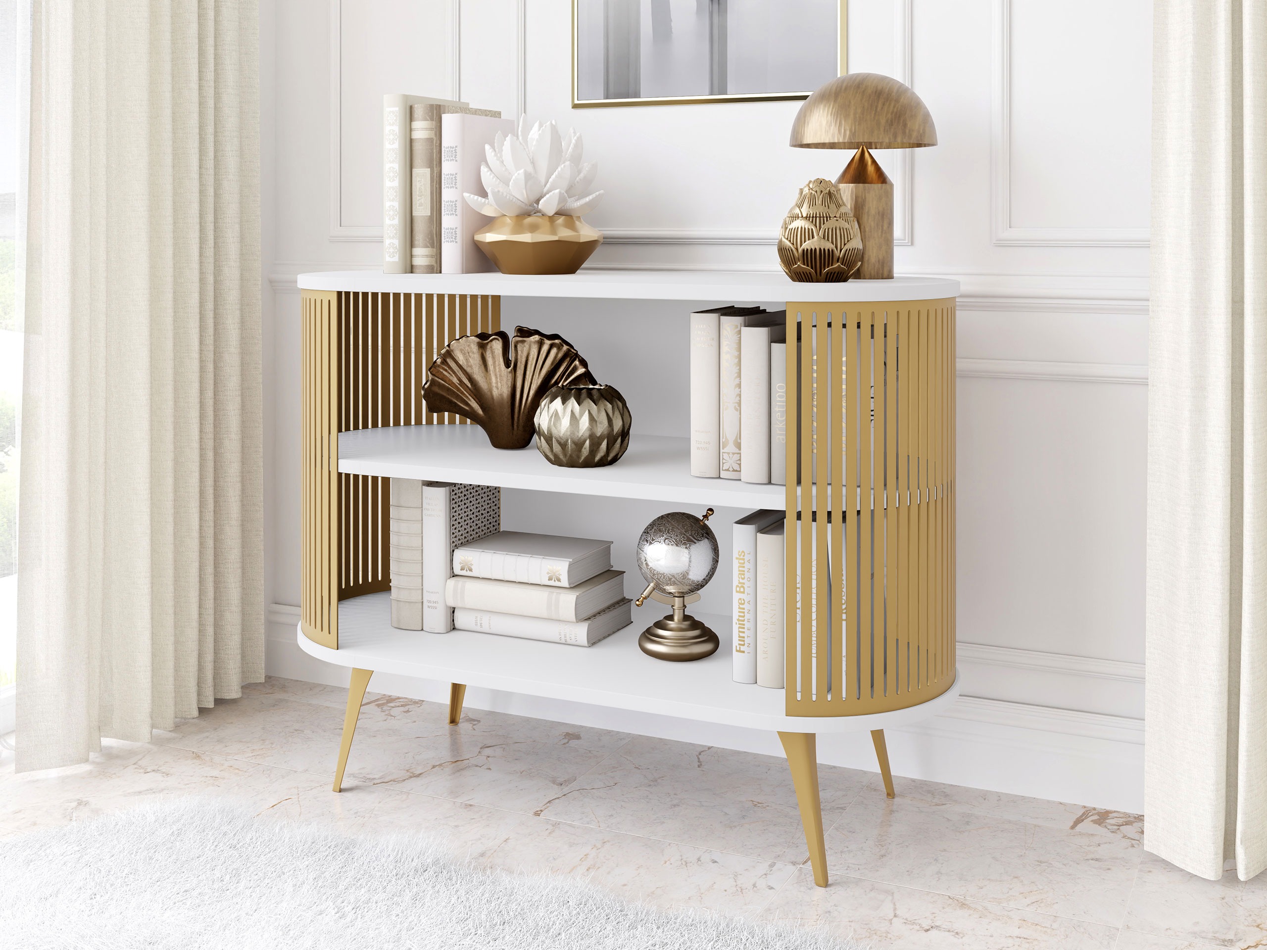 Boekenkast Vitum II (Gouden + Wit)