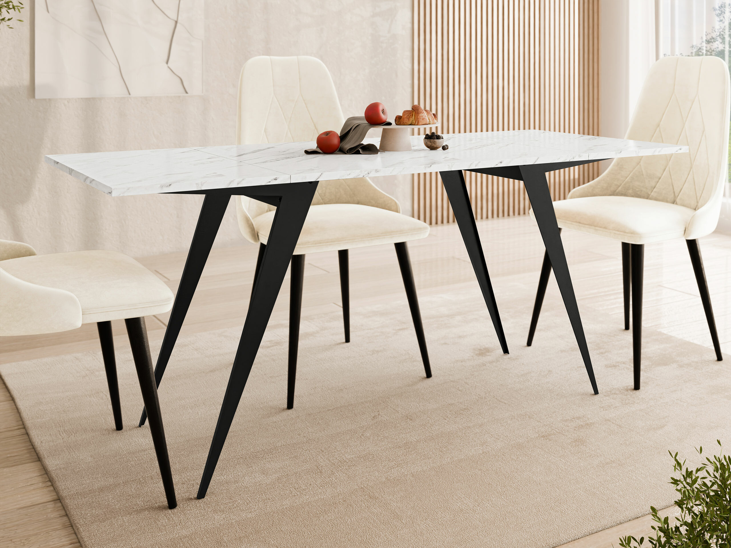 Salontafel transformator Oswego 150 (Wit marmer + Zwart)