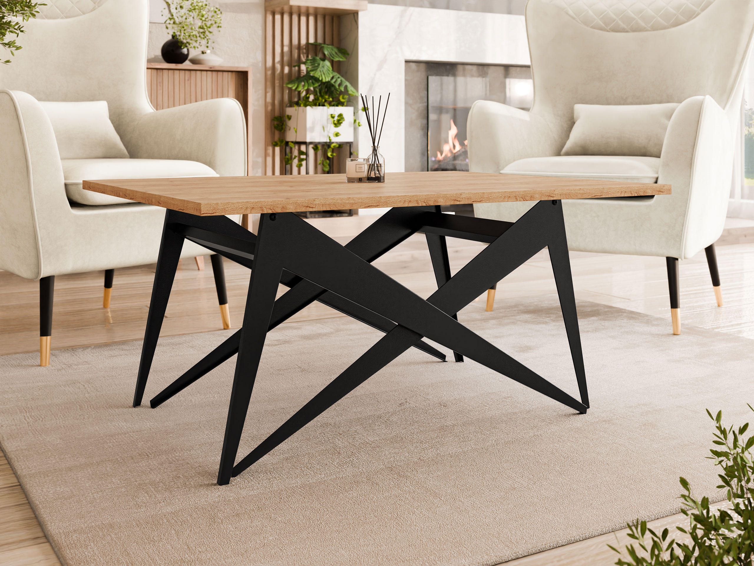 Transforming salontafel Oswego 150 (Ambachtelijke gouden eik + Zwart)
