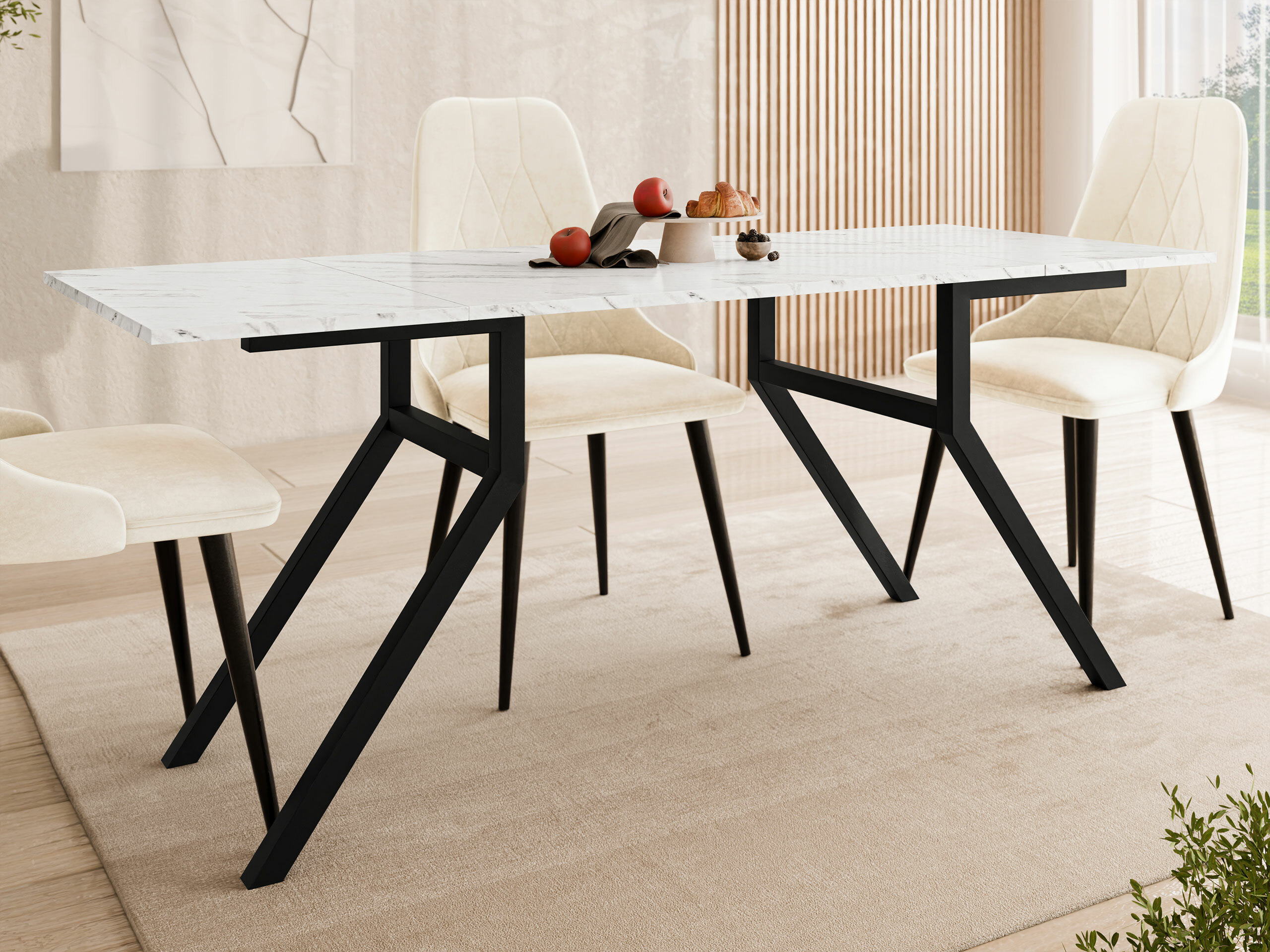 Salontafel transformator Oswego 151 (Wit marmer + Zwart)