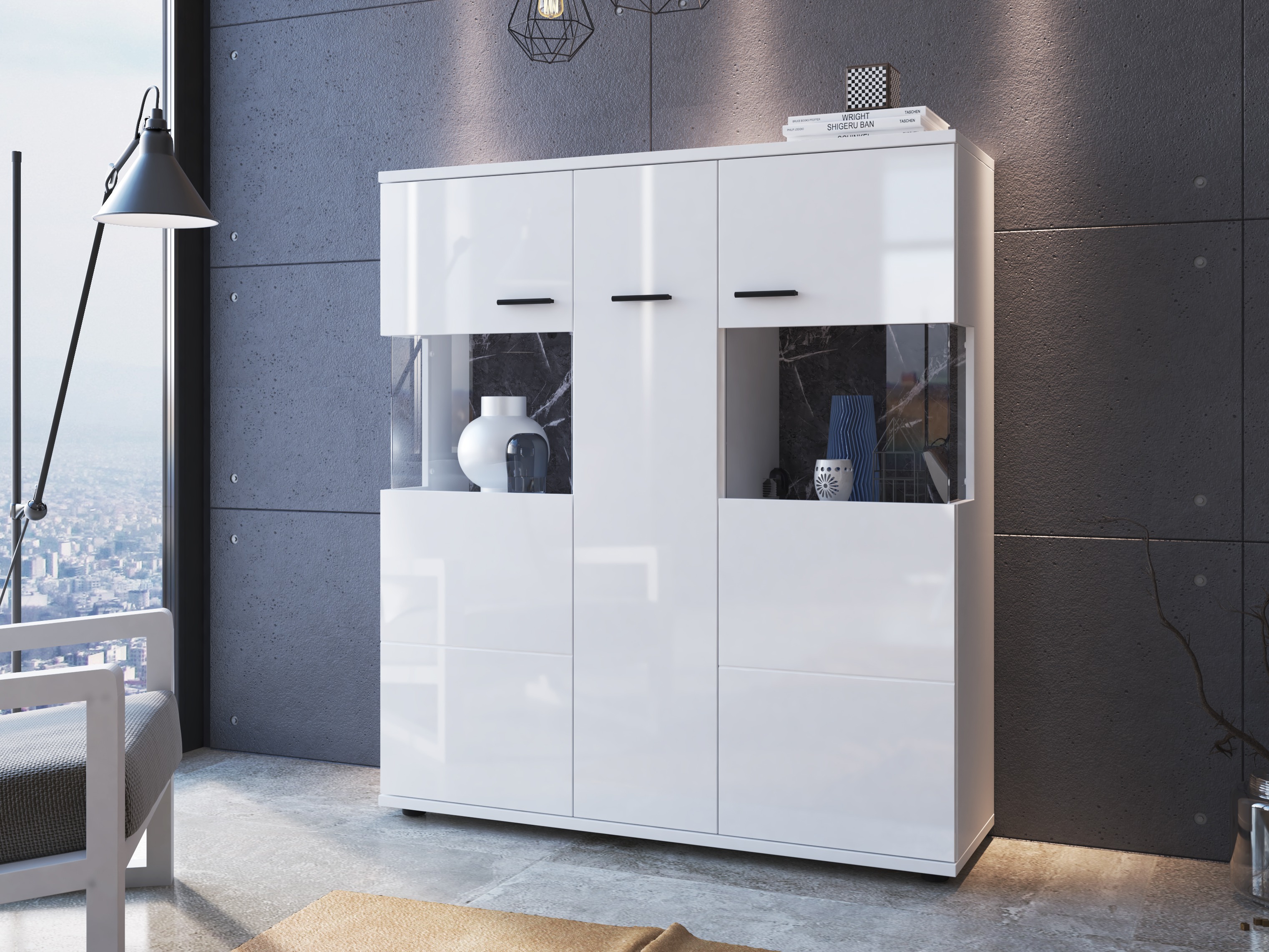 Boekenkast Ontario 169 (Glanzend wit + Wit)